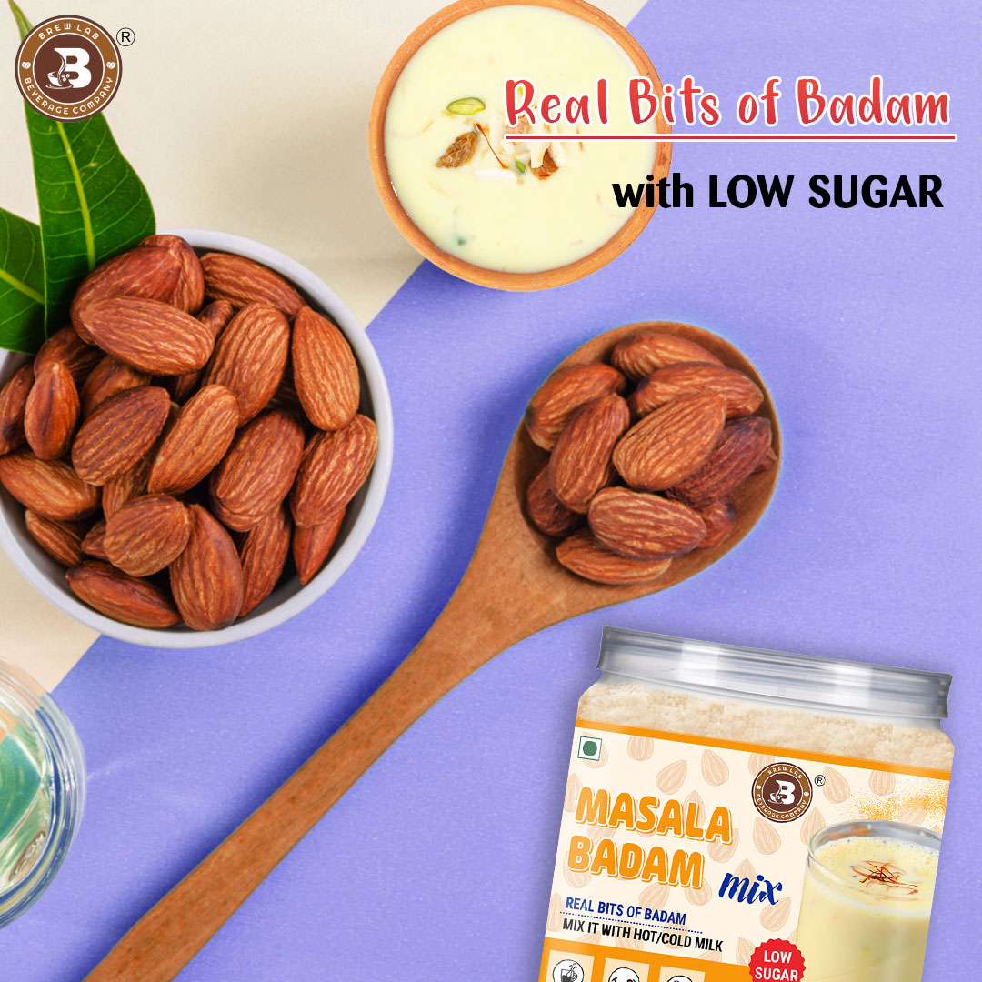 Brew Lab Masala Badam Mix Low Sugar | Real Bits Of Badam Mix It With Hot/Cold Milk | (100 g)