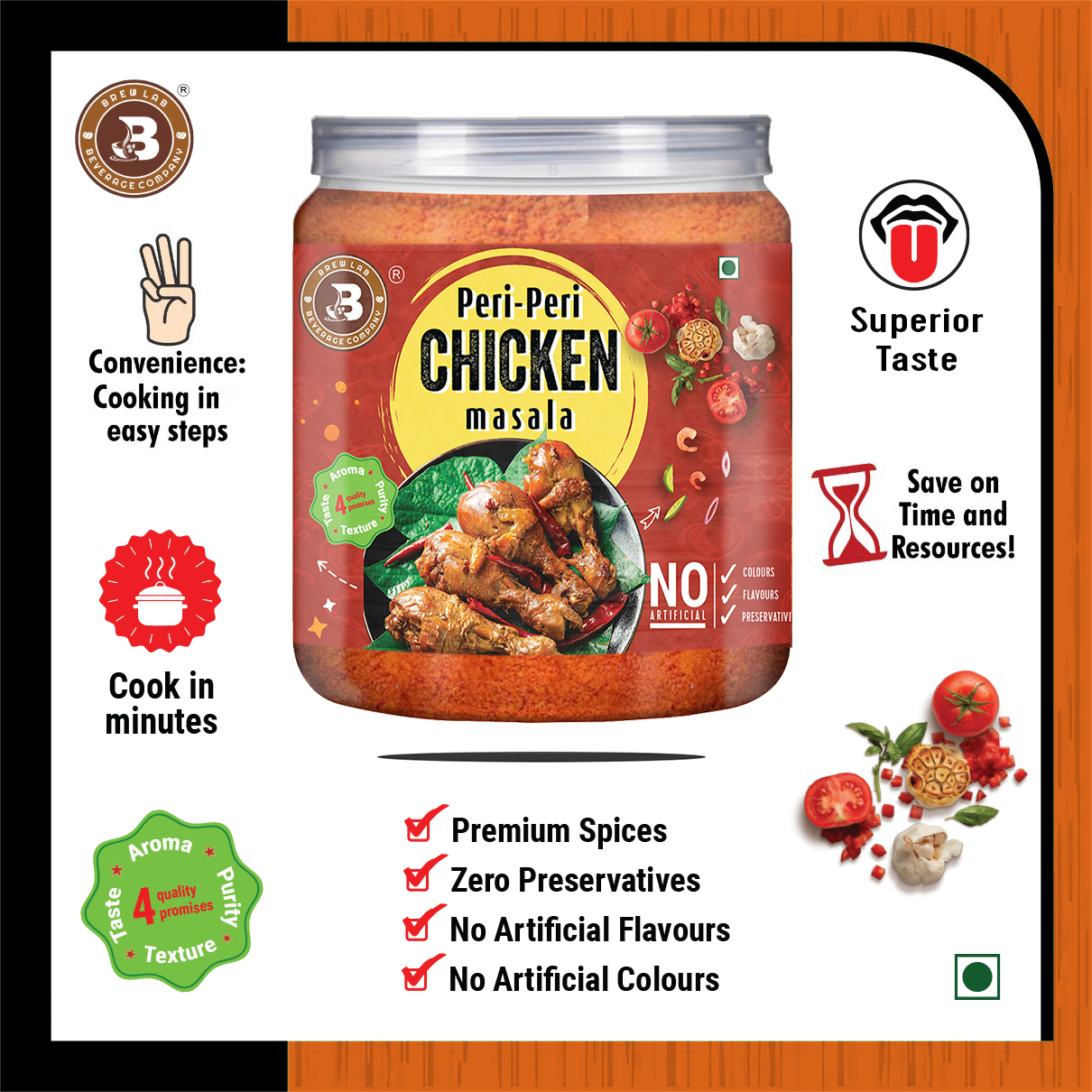 Brew Lab Delicious, Natural and Tasty Peri Peri Chicken Masala | No Added Color | (100 g)