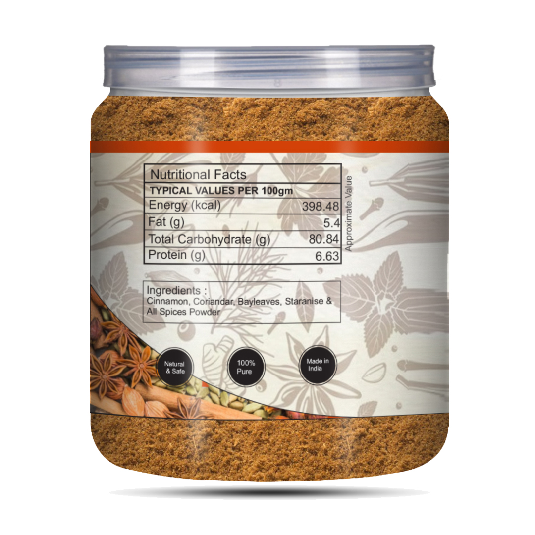 Brew Lab 100% Natural Garam Masala (Five Spices Masala) Blended Spice Mix | No Preservatives, Gluten Free, GMO Free | Five Exotic Flavor to Spice up Indian Chinese Cuisines -100 Gram