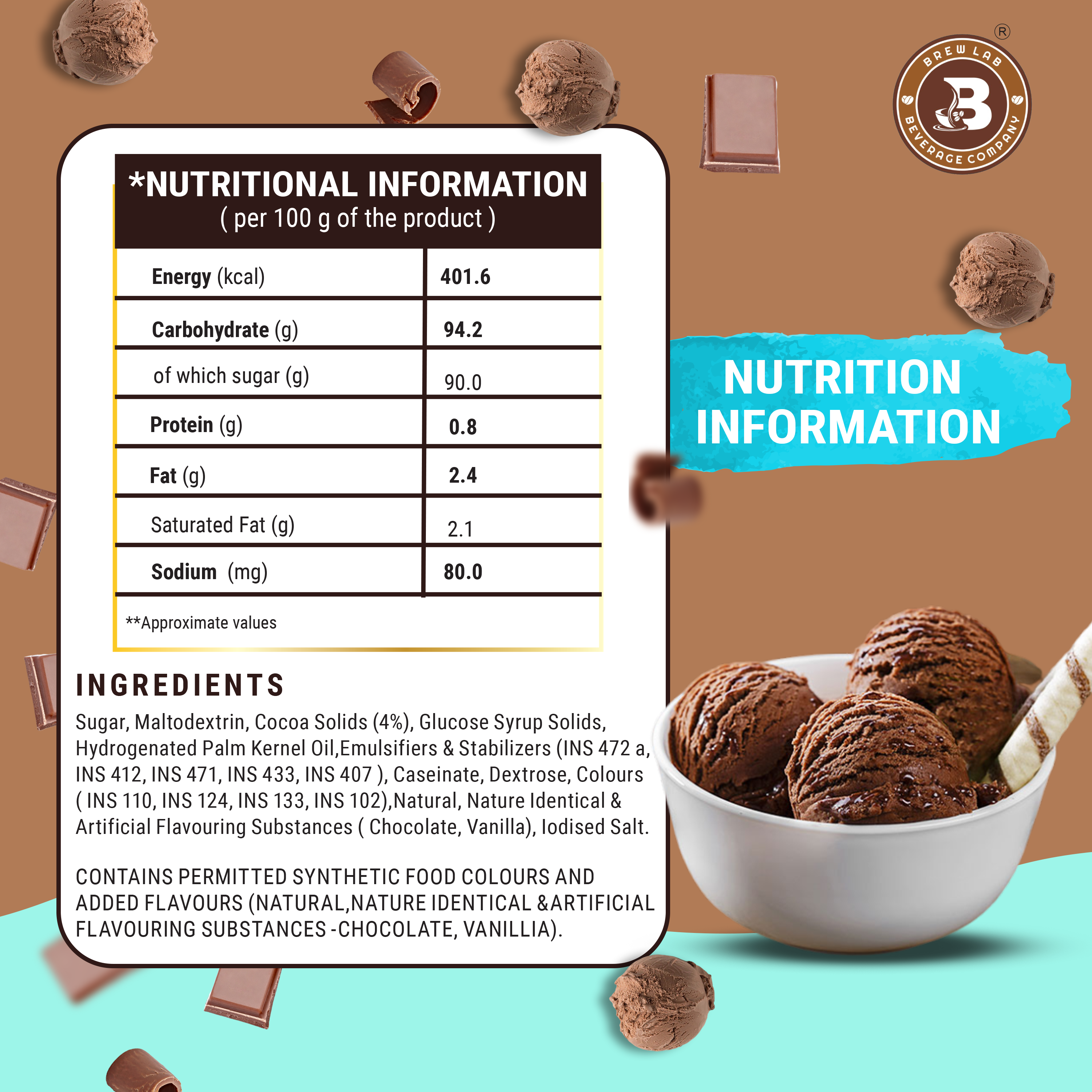 Brew Lab Instant Chocolate Freeze Ice cream Mix Powder | For Tasty & Delicious Ice Cream 100 g