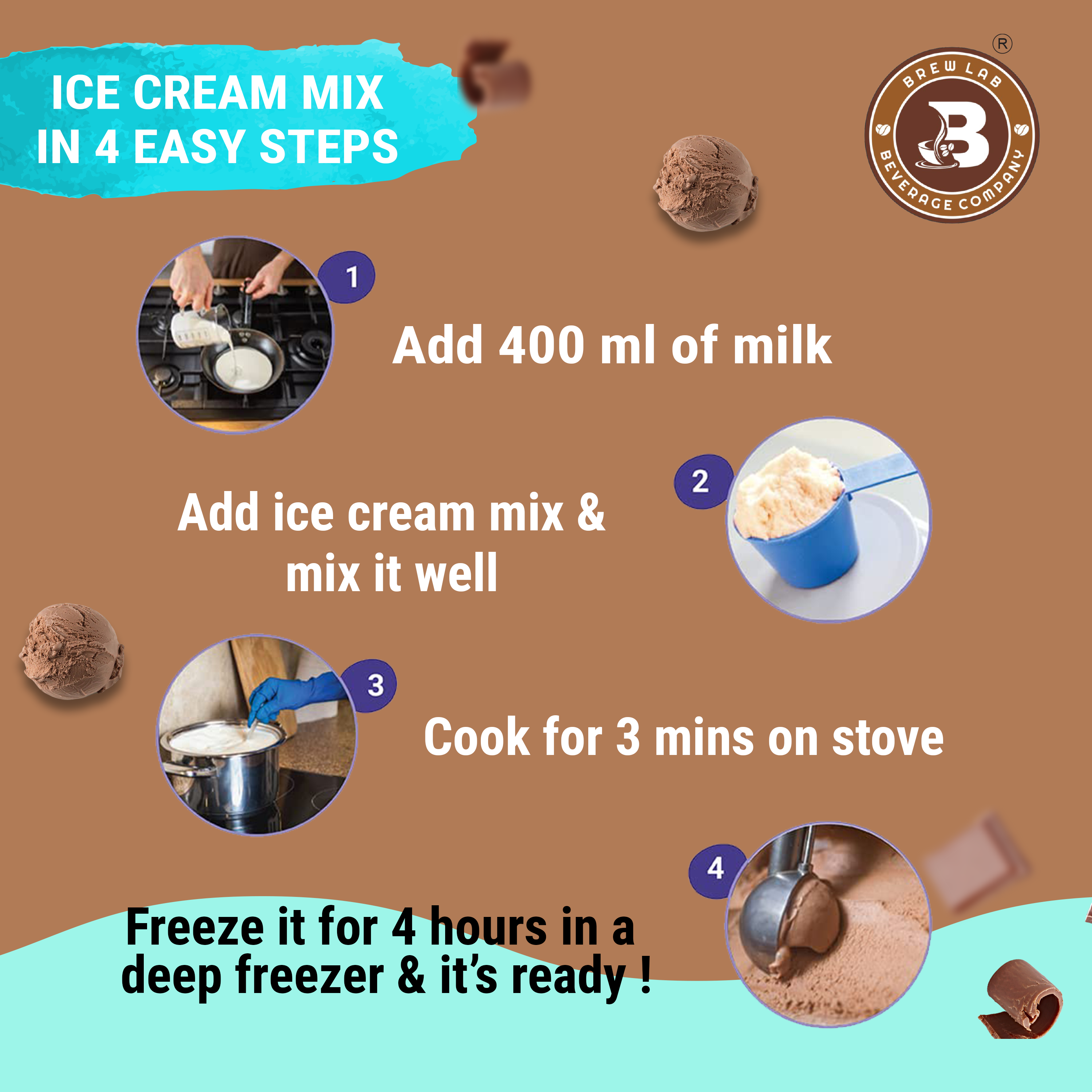 Brew Lab Instant Chocolate Freeze Ice cream Mix Powder | For Tasty & Delicious Ice Cream 100 g