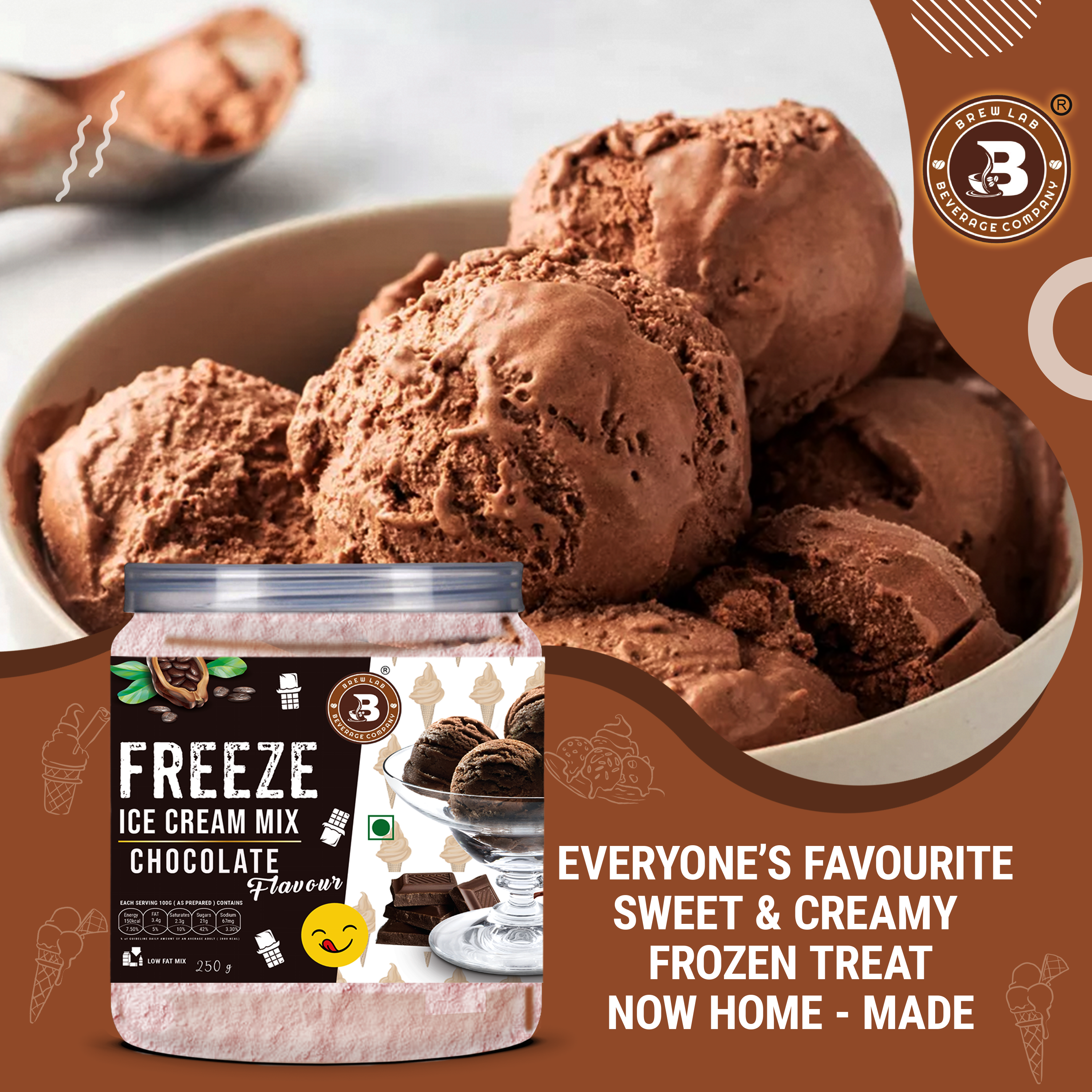 Brew Lab Instant Chocolate Freeze Ice cream Mix Powder | For Tasty & Delicious Ice Cream 100 g