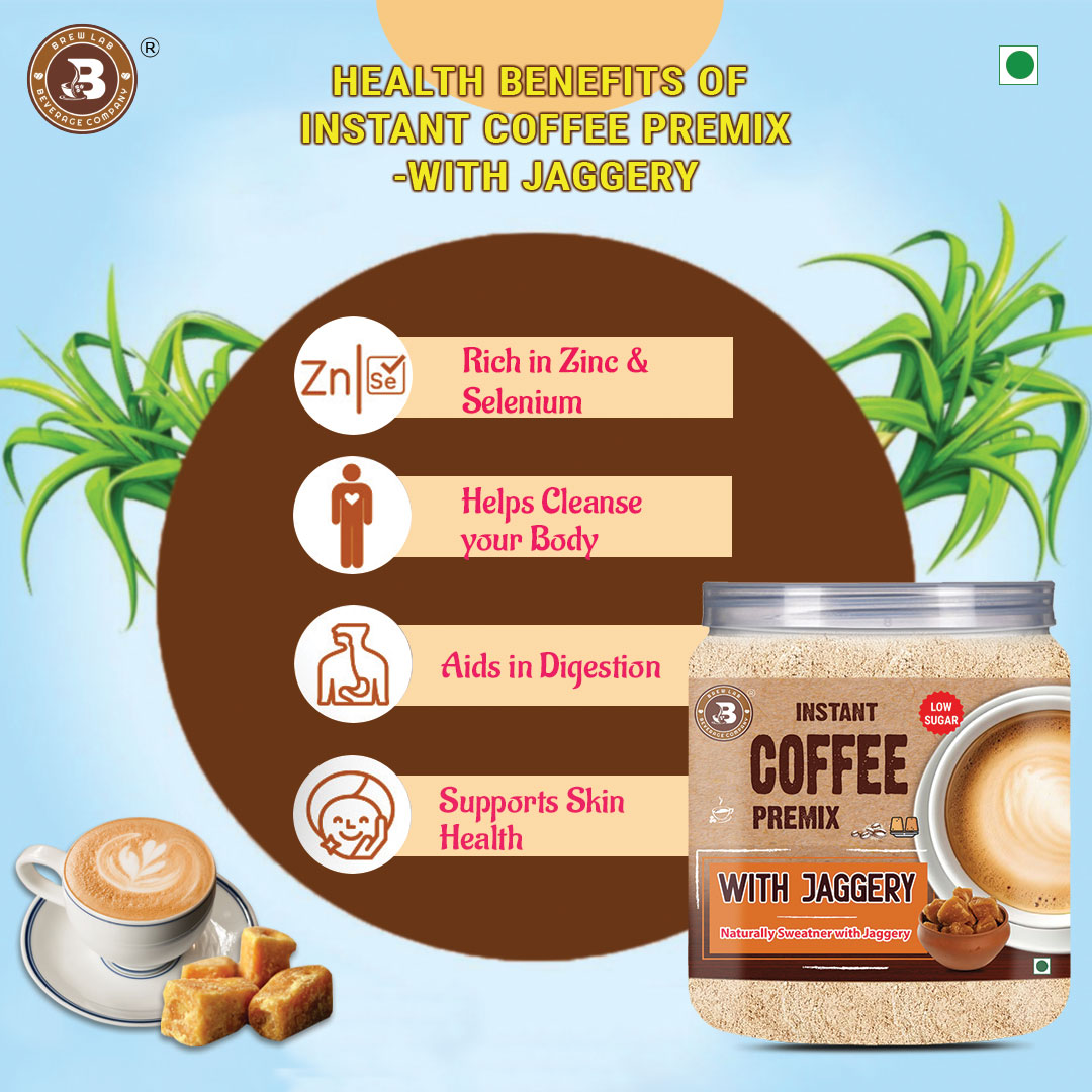Brew Lab Instant Coffee Premix Low Sugar With Jaggery | Naturally Sweatner With Jaggery | Instant Coffee (100 g)