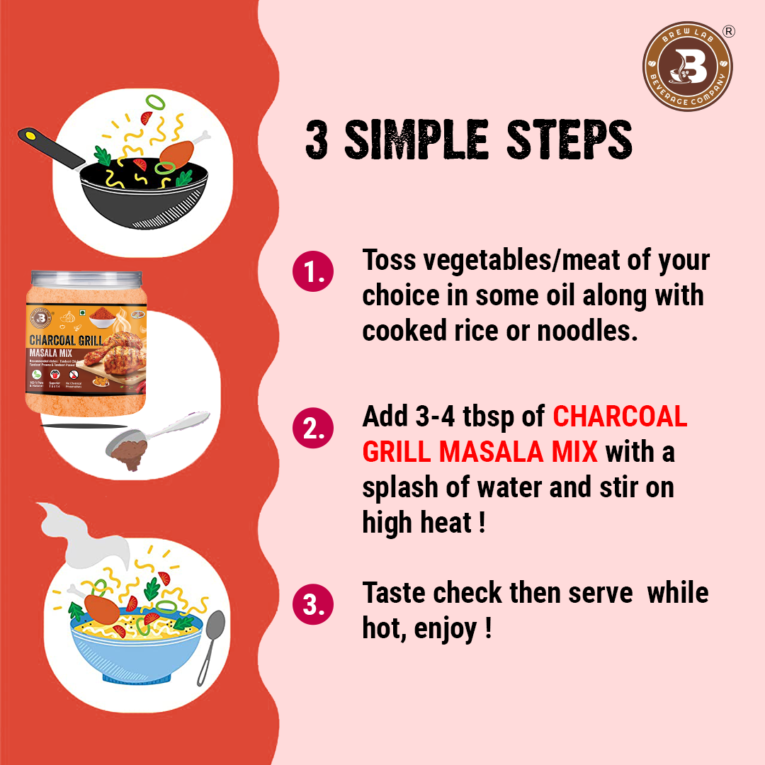 Brew Lab Pure & Natural Charcoal Grill Masala Mix | Smoky Taste | No added colors (100 g)