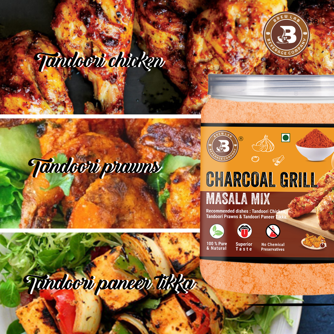 Brew Lab Pure & Natural Charcoal Grill Masala Mix | Smoky Taste | No added colors (100 g)