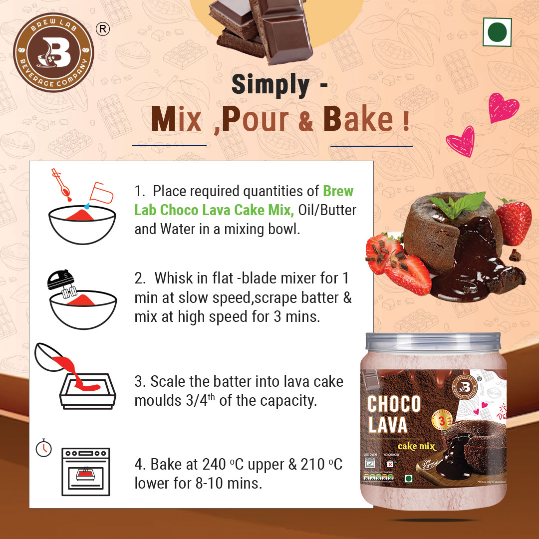Brew Lab Choco Lava Cake Mix || Great Taste Instant Cake Mix Quick & Easy Preparation || Topping Powder-75 gm