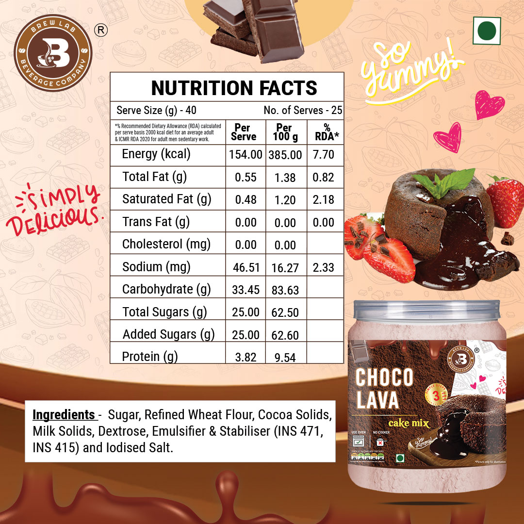 Brew Lab Choco Lava Cake Mix || Great Taste Instant Cake Mix Quick & Easy Preparation || Topping Powder-75 gm