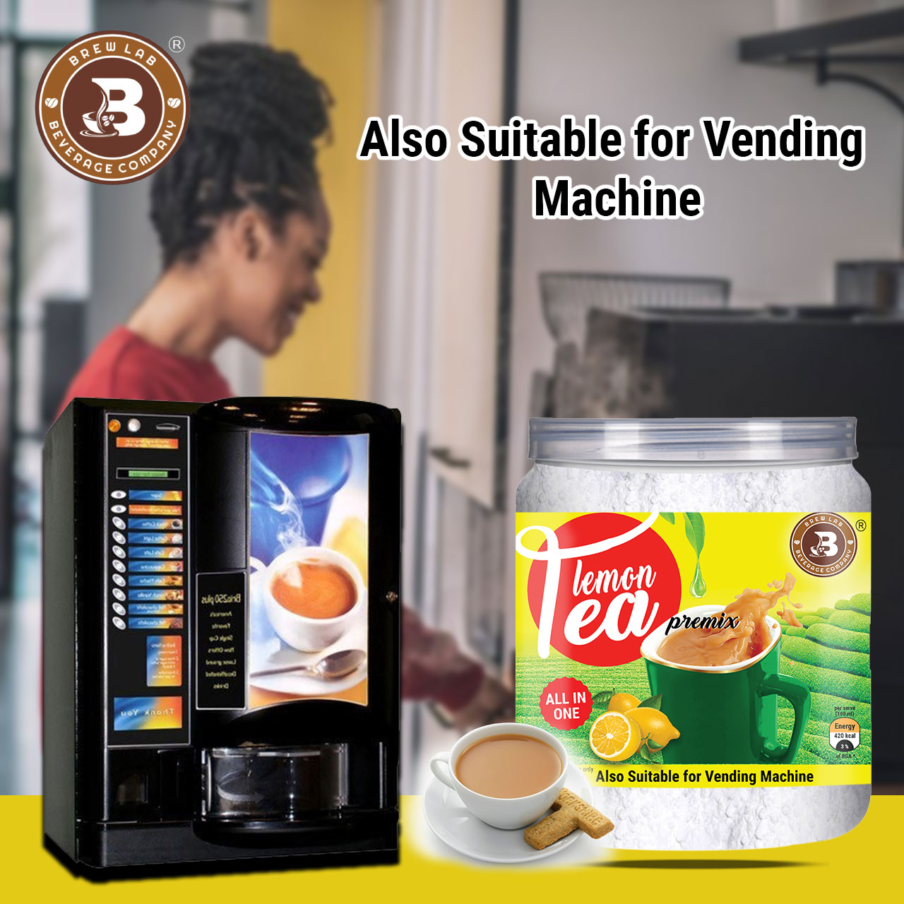 Brew Lab Lemon Tea Premix Also Suitable For Vending Machine Daily Dose Of Natural Goodnes Lemon Tea Plastic Bottle (100 g)