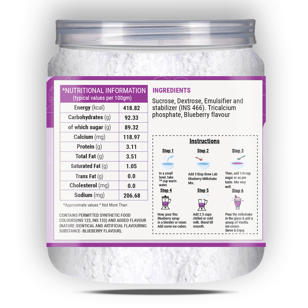 Brew Lab Blueberry Milkshake Mix | Instant Drink Mix Thicker, Milkier and Tastier | 100 g