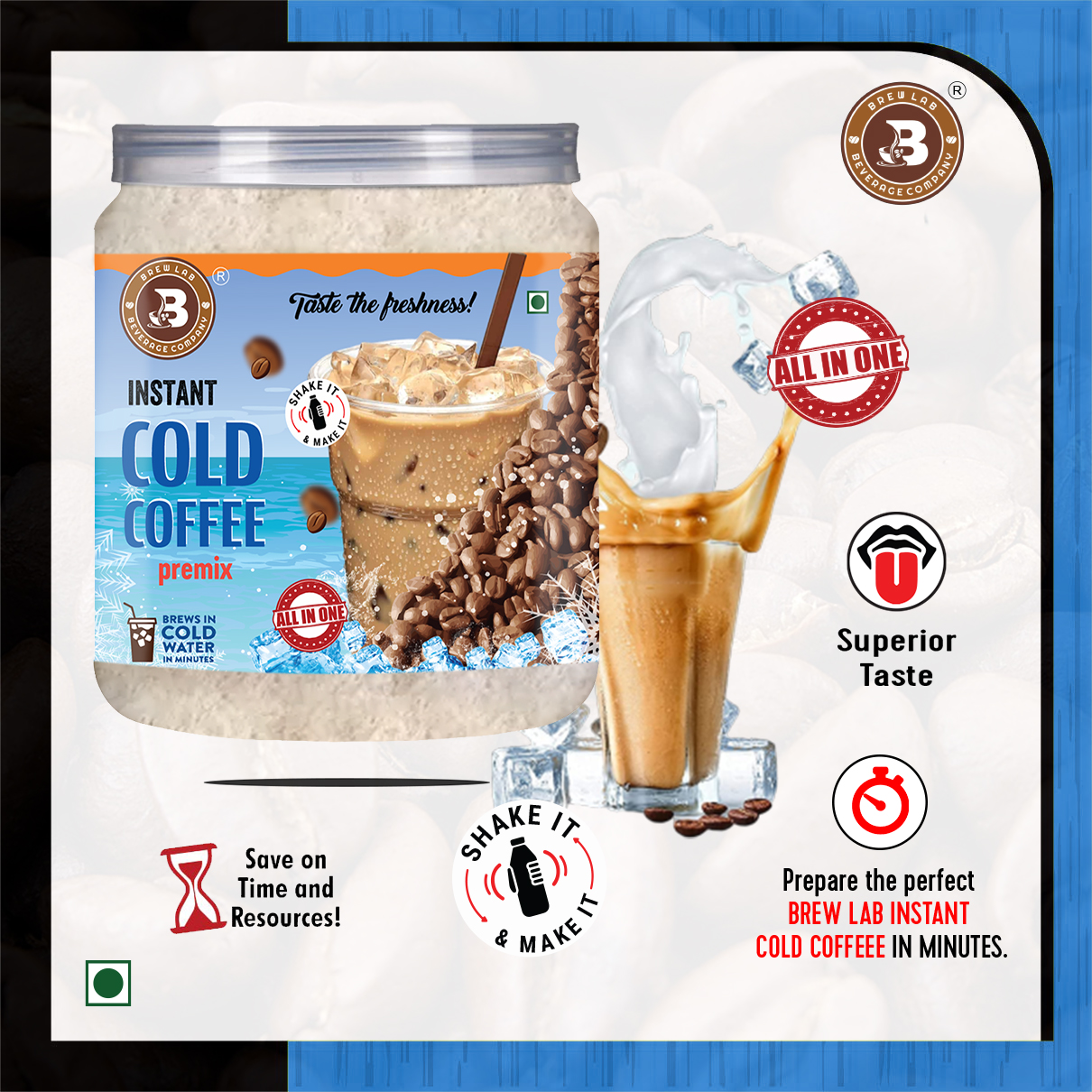 Brew Lab Instant Cold Coffee Premix | Natural Instant Cold Coffee Premix Instant Coffee (100 g, Pure Flavoured)