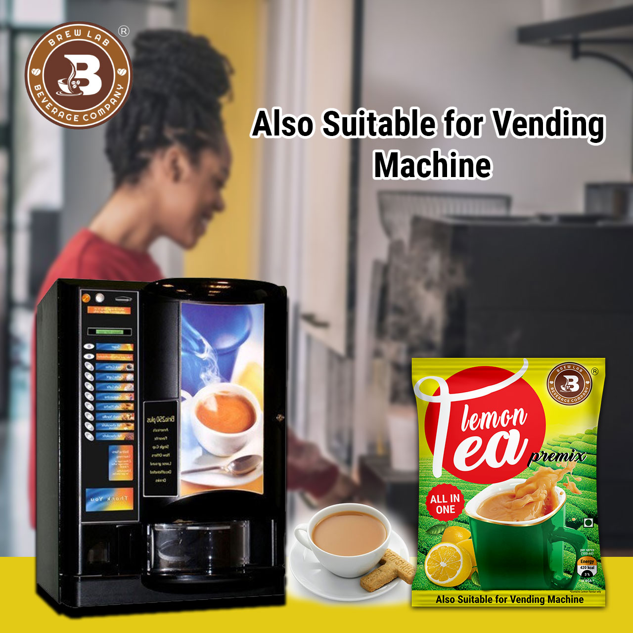 Brew Lab Lemon Tea Premix Also Suitable For Vending Machine Daily Dose Of Natural Goodnes Lemon Tea Plastic Bottle (100 g)