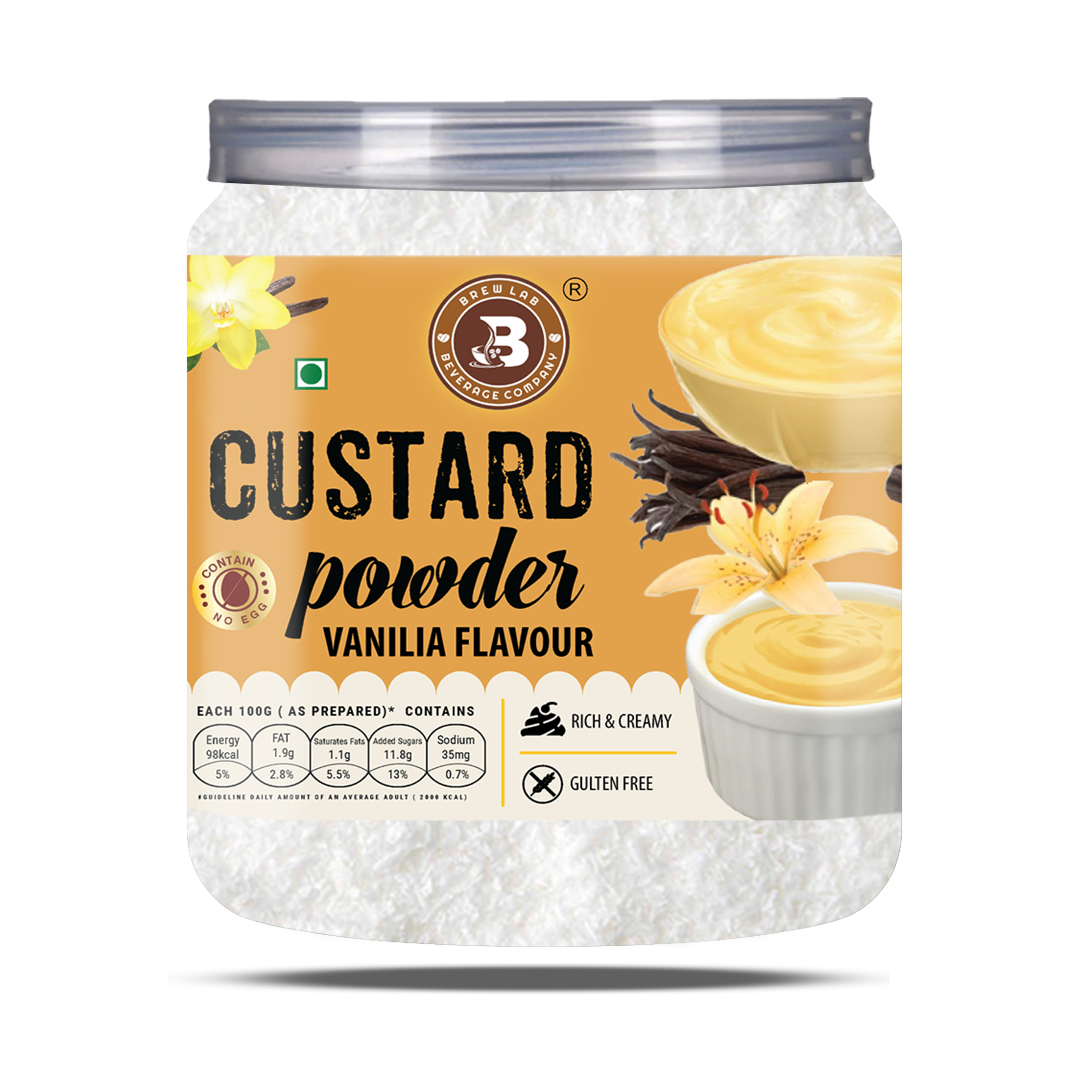 Brew Lab Vanilla Flavor Custard Powder | For Fruit Salad, Pudding, Milkshake & Desserts - 100 g