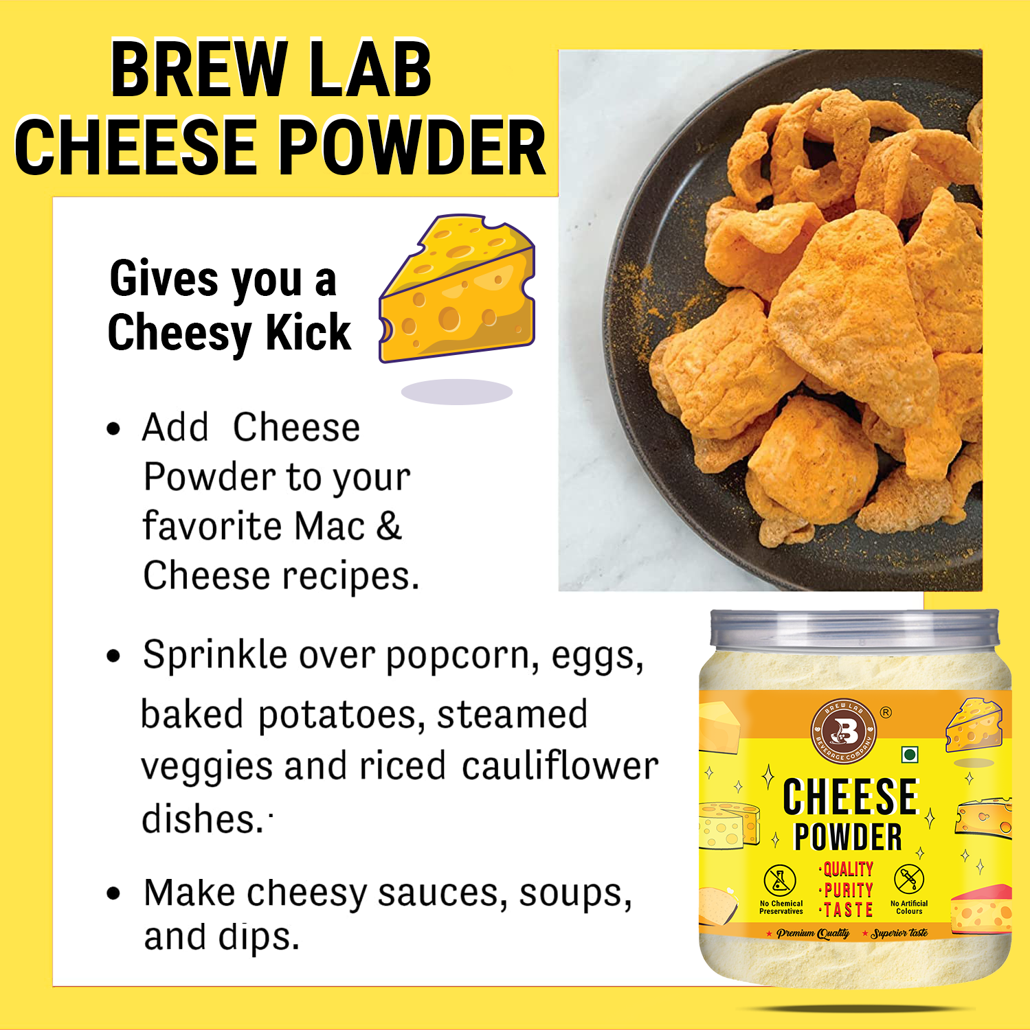 Brew Lab Cheese Powder for Pizza, PopCorn, Pasta, Fries Seasoning |No Gluten, No Additive (100 g)