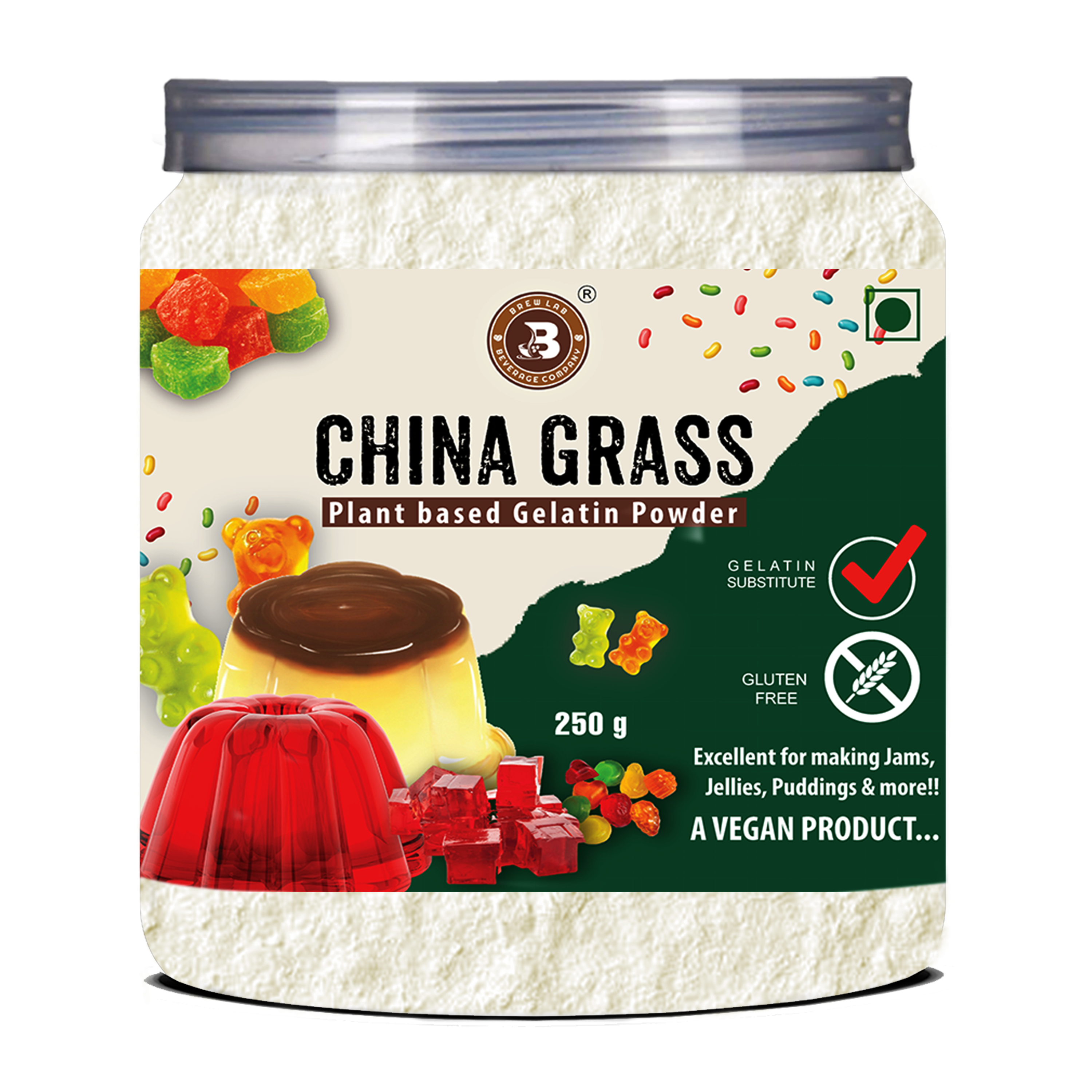 Brew Lab China Grass Vegan Gelatin Alternative | Plant-Based | Perfect for Making Jelly China Grass Powder(100gm)