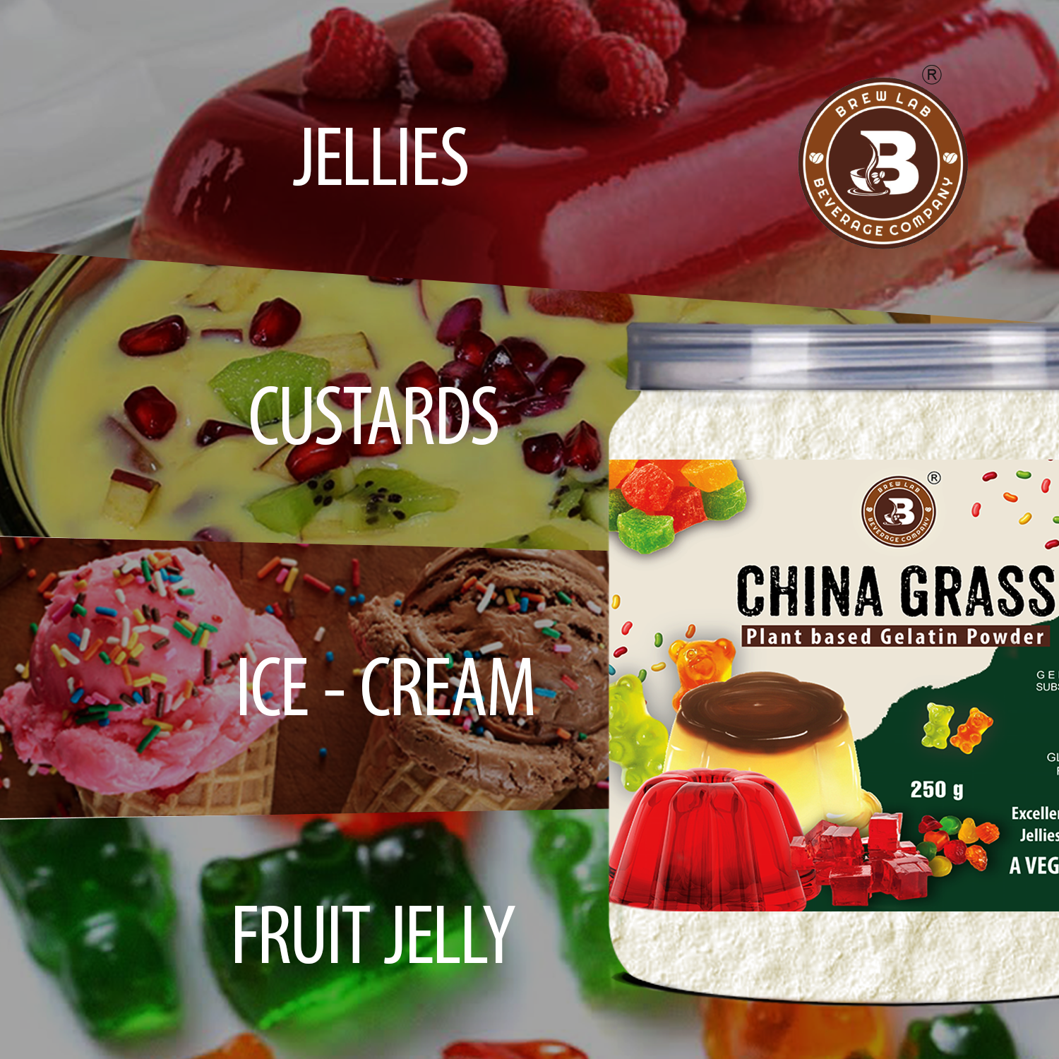 Brew Lab China Grass Vegan Gelatin Alternative | Plant-Based | Perfect for Making Jelly China Grass Powder(100gm)