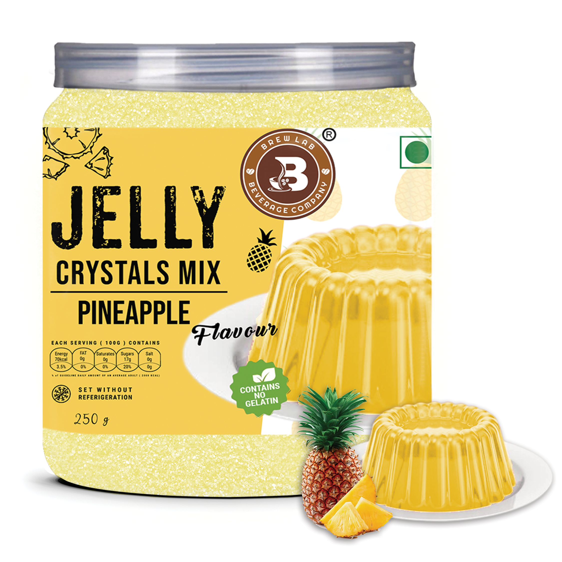 Brew Lab Jelly Crystals Mix Powder For Making Jelly - Pineapple Flavor | Easy To Make | Ready To Eat | No Gelatin - 100 Gm