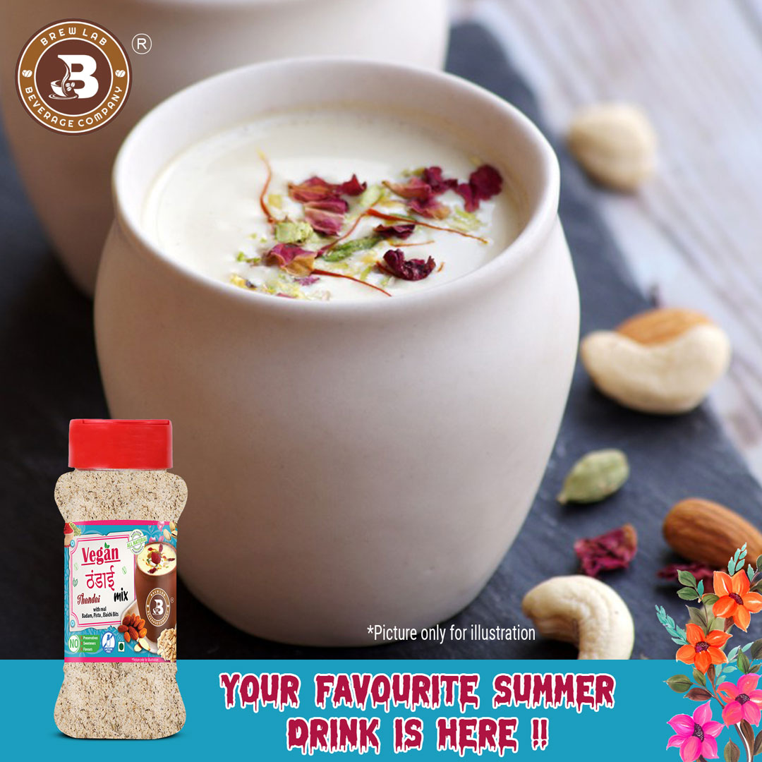 Brew Lab Vegan Thandai Drink Mix with Badam, Kesar and Elaichi | 100% Plant Based, Gluten Free, Lactose Free, Dairy Free | No Added Preservatives 250 gm