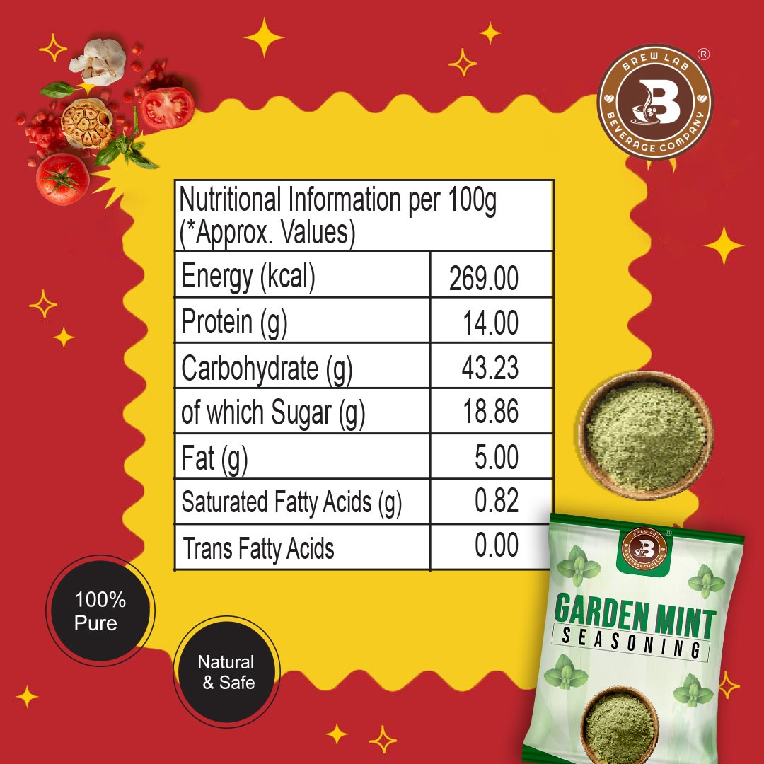 Brew Lab Garden Mint Seasoning | Use for Grilling, Cooking - Dry Marinade, Salad (100 g)