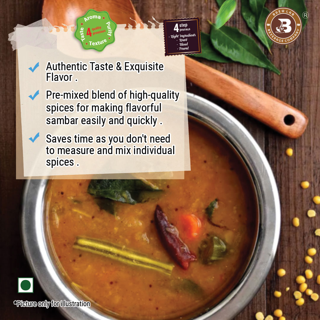 Brew Lab South Indian Udupi Sambar Masala | Authentic, mouth watering South Indian Spice | Pure Spice Mix for Daily Cooking-100 gm
