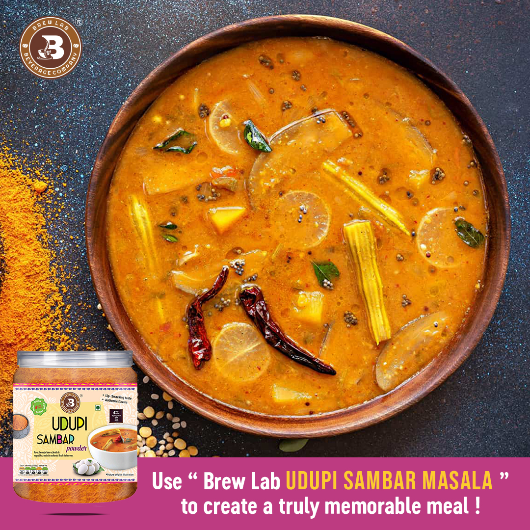 Brew Lab South Indian Udupi Sambar Masala | Authentic, mouth watering South Indian Spice | Pure Spice Mix for Daily Cooking-100 gm