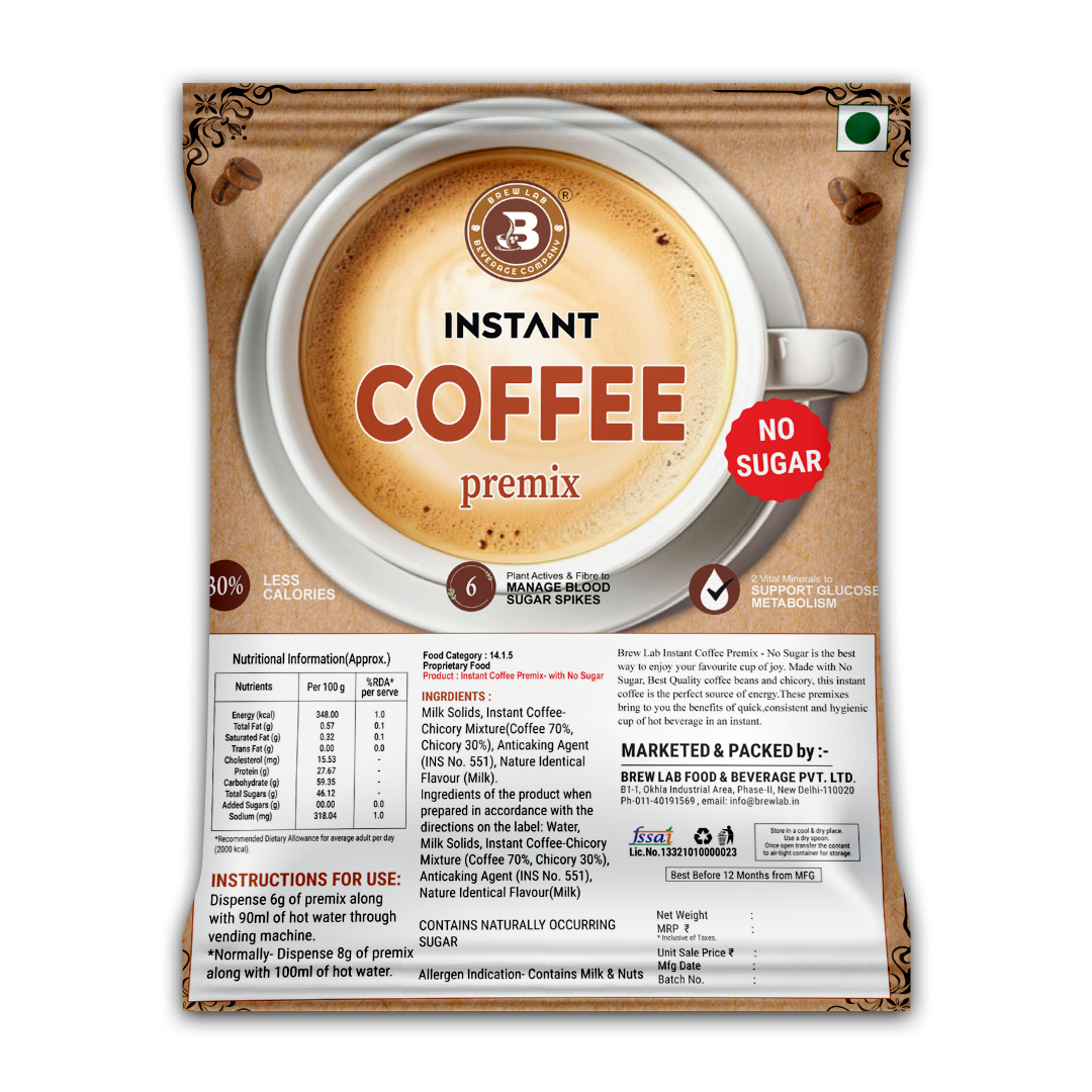 Brew Lab Instant Coffee Premix No Sugar | Manage Blood Sugar Suitable For Vending Machine Instant Coffee (100 g, Pure Flavoured)