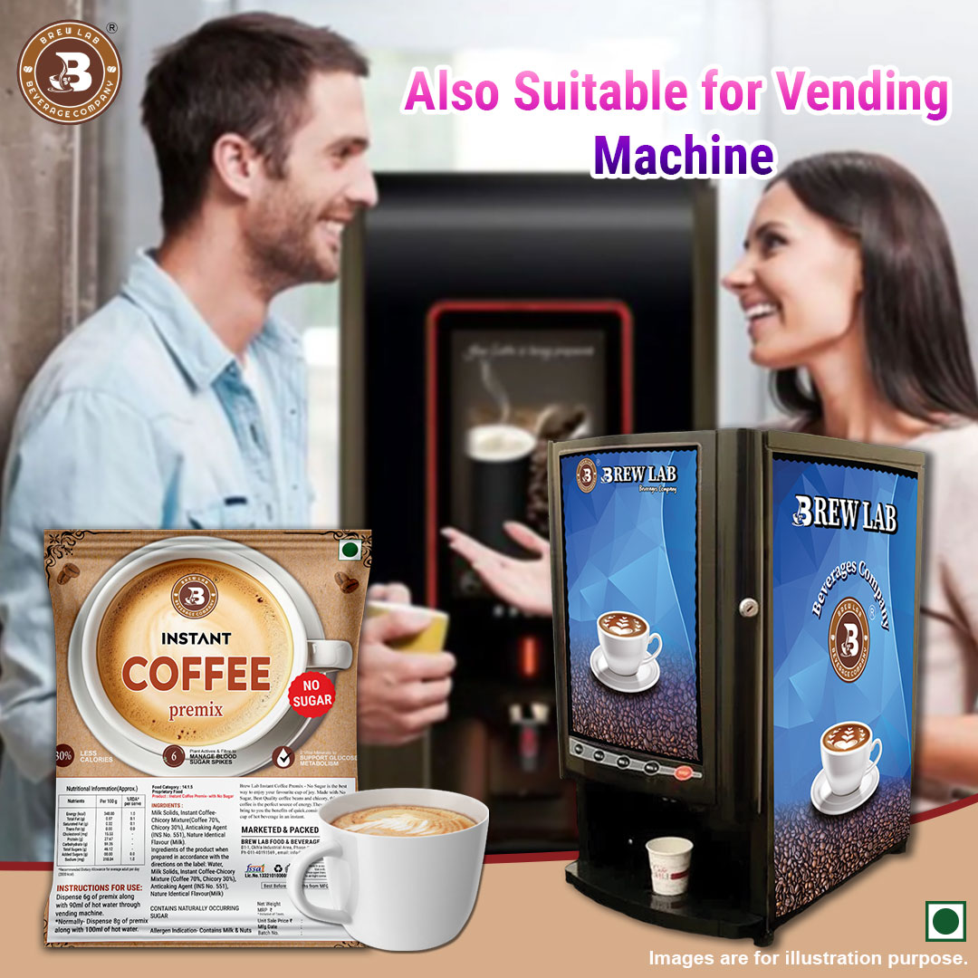 Brew Lab Instant Coffee Premix No Sugar | Manage Blood Sugar Suitable For Vending Machine Instant Coffee (100 g, Pure Flavoured)
