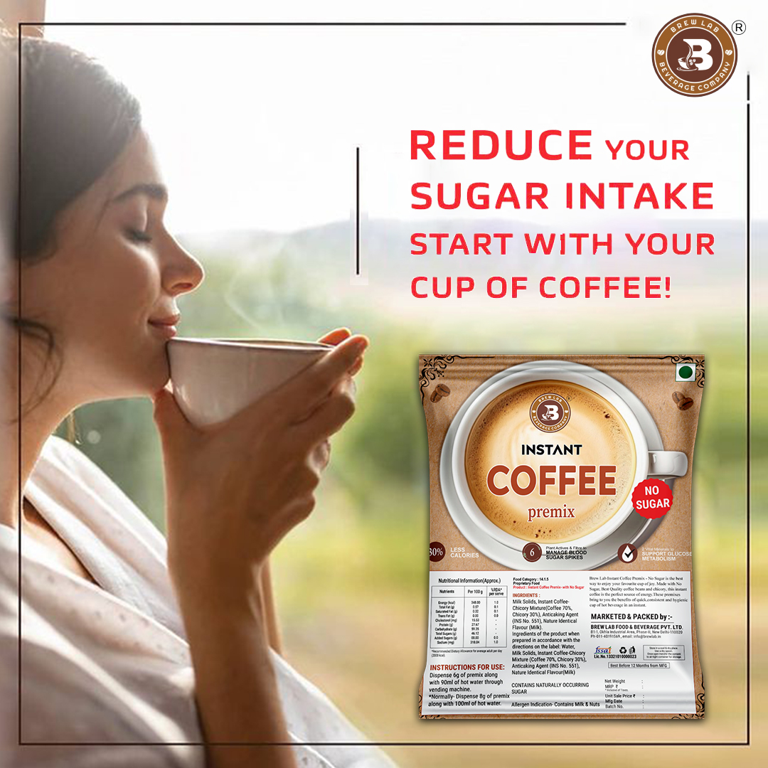 Brew Lab Instant Coffee Premix No Sugar | Manage Blood Sugar Suitable For Vending Machine Instant Coffee (100 g, Pure Flavoured)