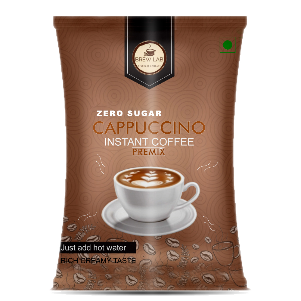Brew Lab instant Cappuccino Coffee Premix with Zero Sugar| 3 Steps Preparations- No Equipment 250g Instant Coffee (250 g)