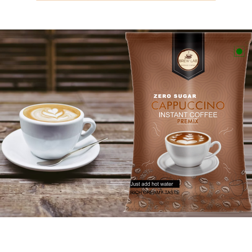 Brew Lab instant Cappuccino Coffee Premix with Zero Sugar| 3 Steps Preparations- No Equipment 250g Instant Coffee (250 g)