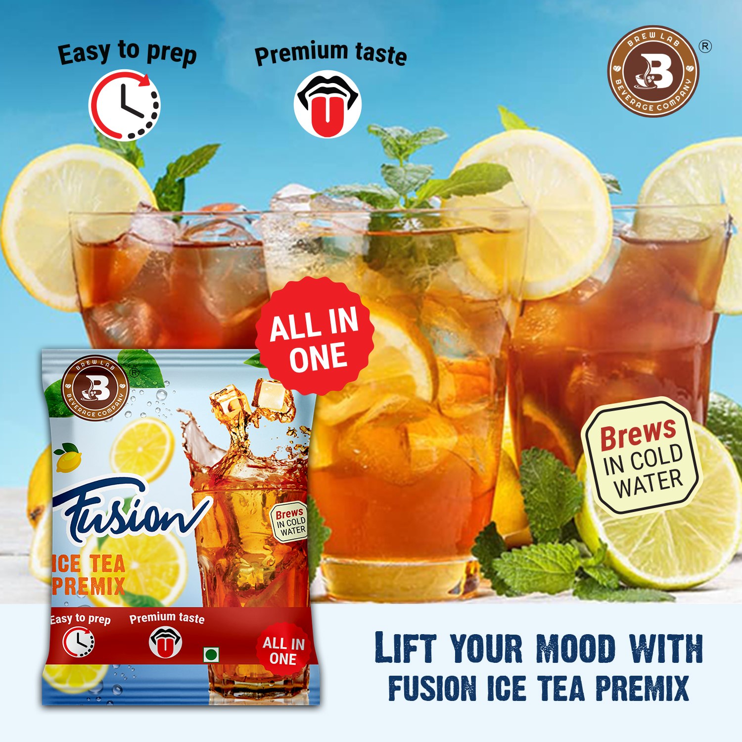 Brew Lab All In One Premium Taste Fusion Ice Tea Premix | Boost Your Antioxidants Iced Tea Plastic Bottle (100 g)