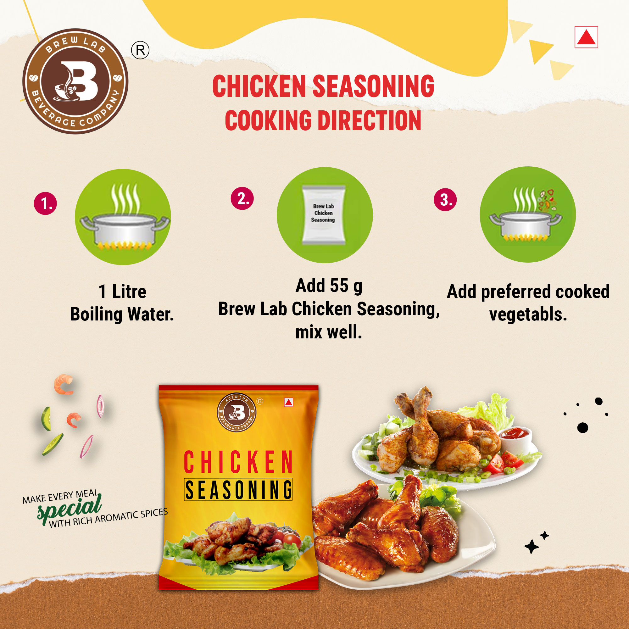 Brew Lab Chicken Seasoning Powder Made With Real Chicken , Spices And Condiments - 100 Gram