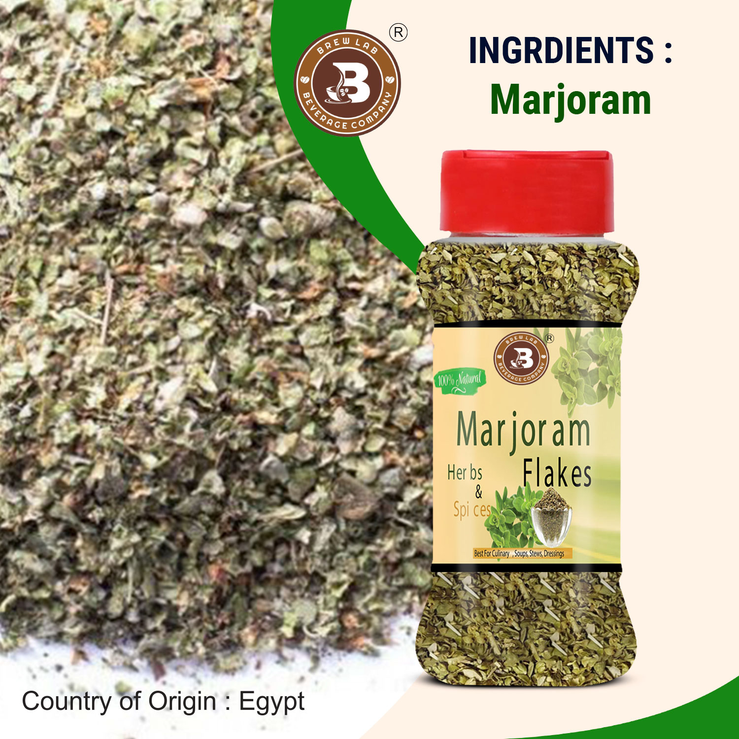 Brew Lab Marjoram Herbs | Oregano | For Pizza, Pasta & Chai (50 g)