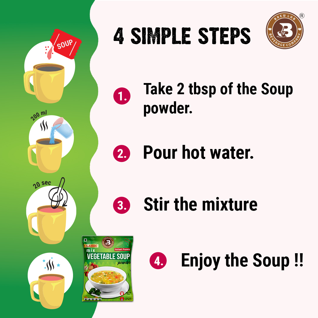 Brew Lab Classic Mix Vegetable Soup Powder | Rich Source of Fluids | Suitable For Vending Machines | Healthy & Tasty | (250gm)