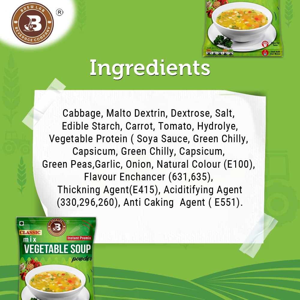 Brew Lab Classic Mix Vegetable Soup Powder | Rich Source of Fluids | Suitable For Vending Machines | Healthy & Tasty | (250gm)