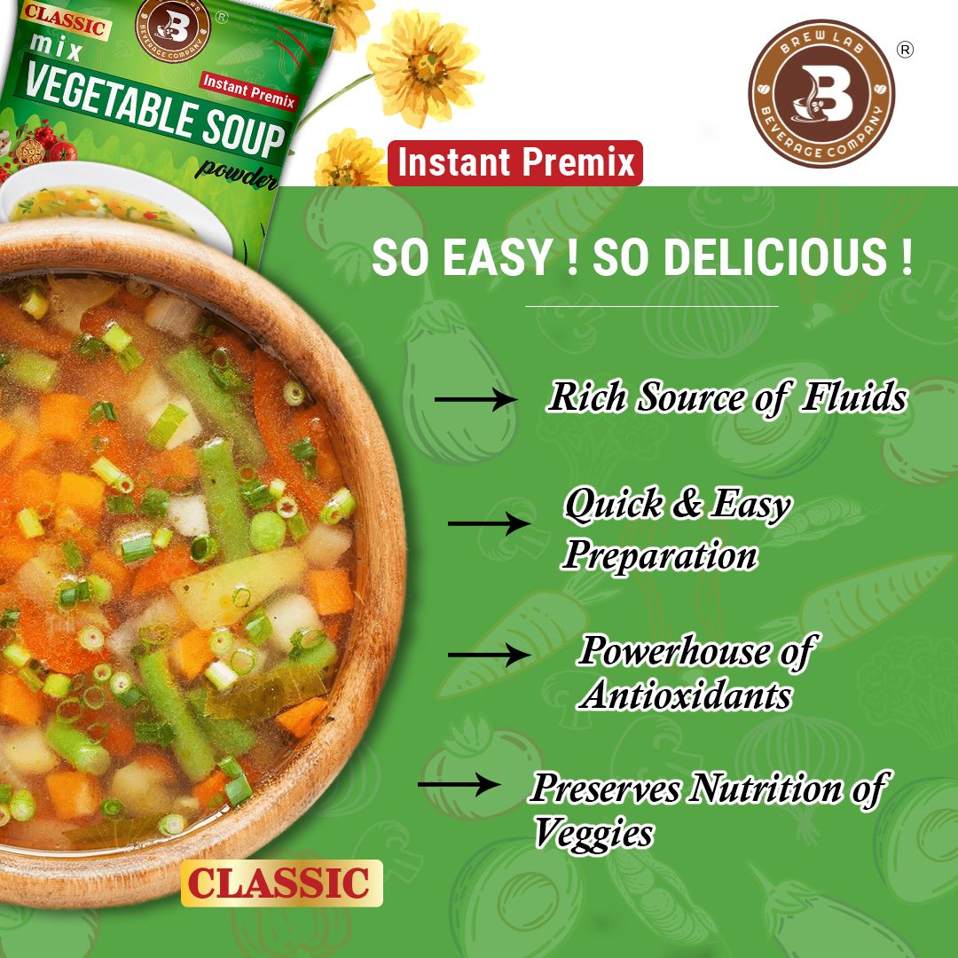 Brew Lab Classic Mix Vegetable Soup Powder | Rich Source of Fluids | Suitable For Vending Machines | Healthy & Tasty | (250gm)