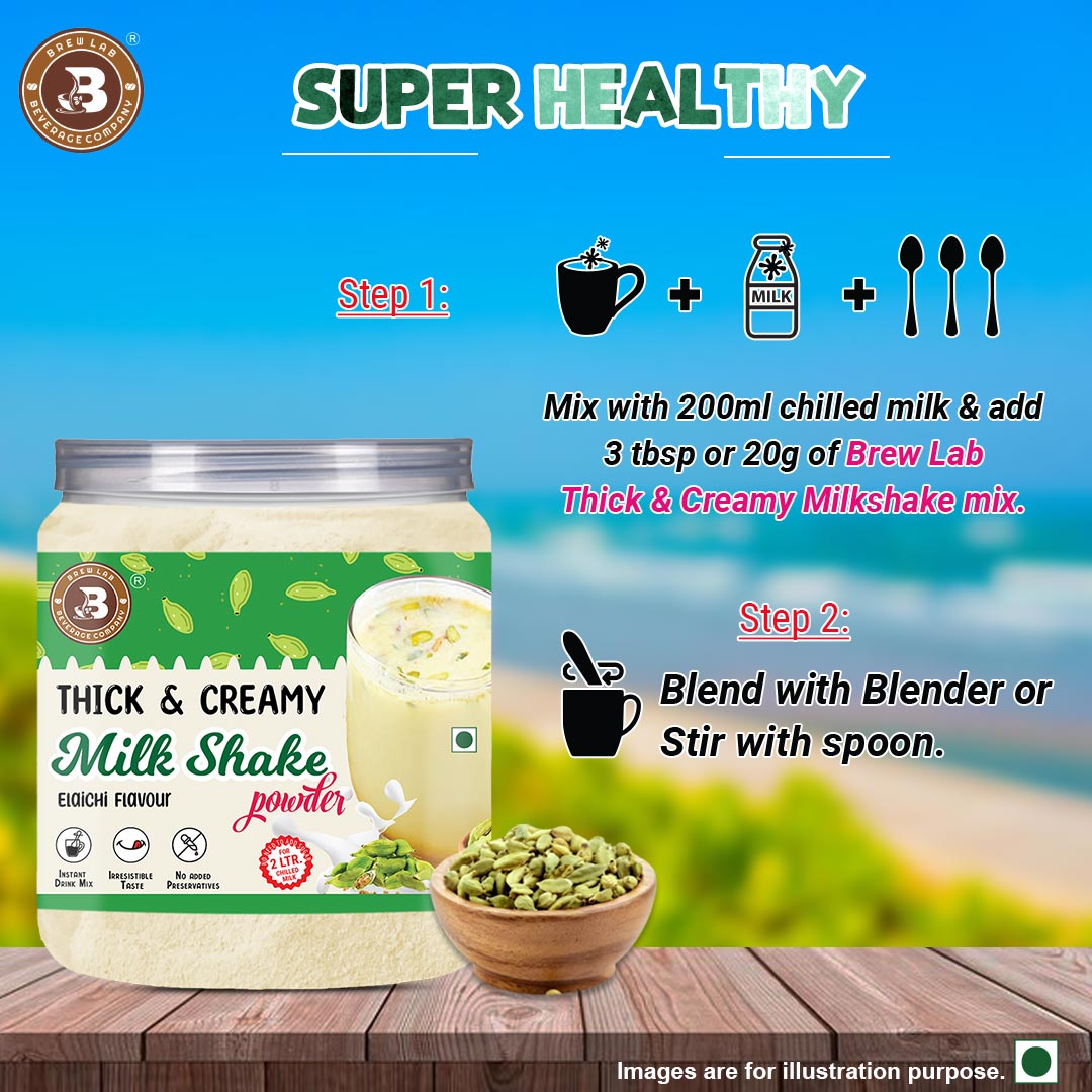 Brew Lab Thick & Creamy Milk Shake Mix (Elaichi Flavor) | Nutritious & Delicious Drink Mix | 100 g