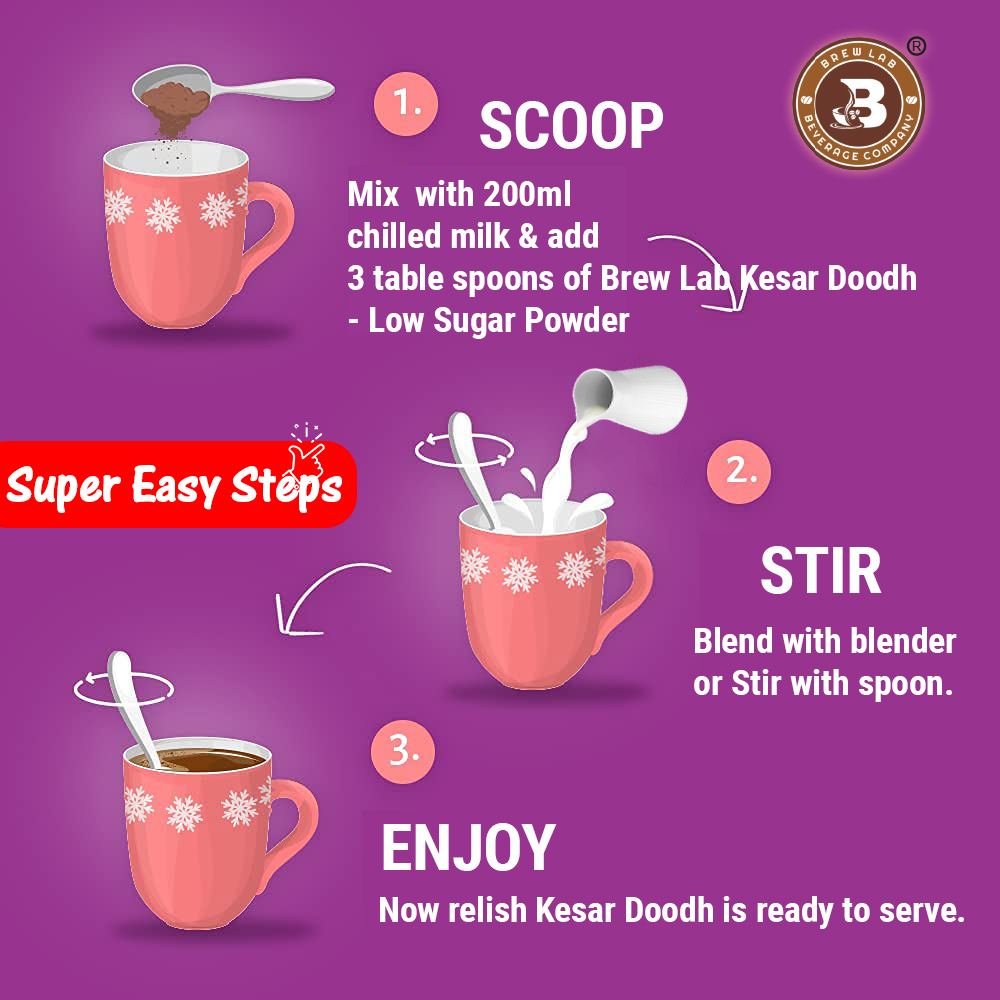 Brew Lab Kesar Doodh Low Sugar | Milk Perfect Partner Real Taste of Kesar | (100 gm)