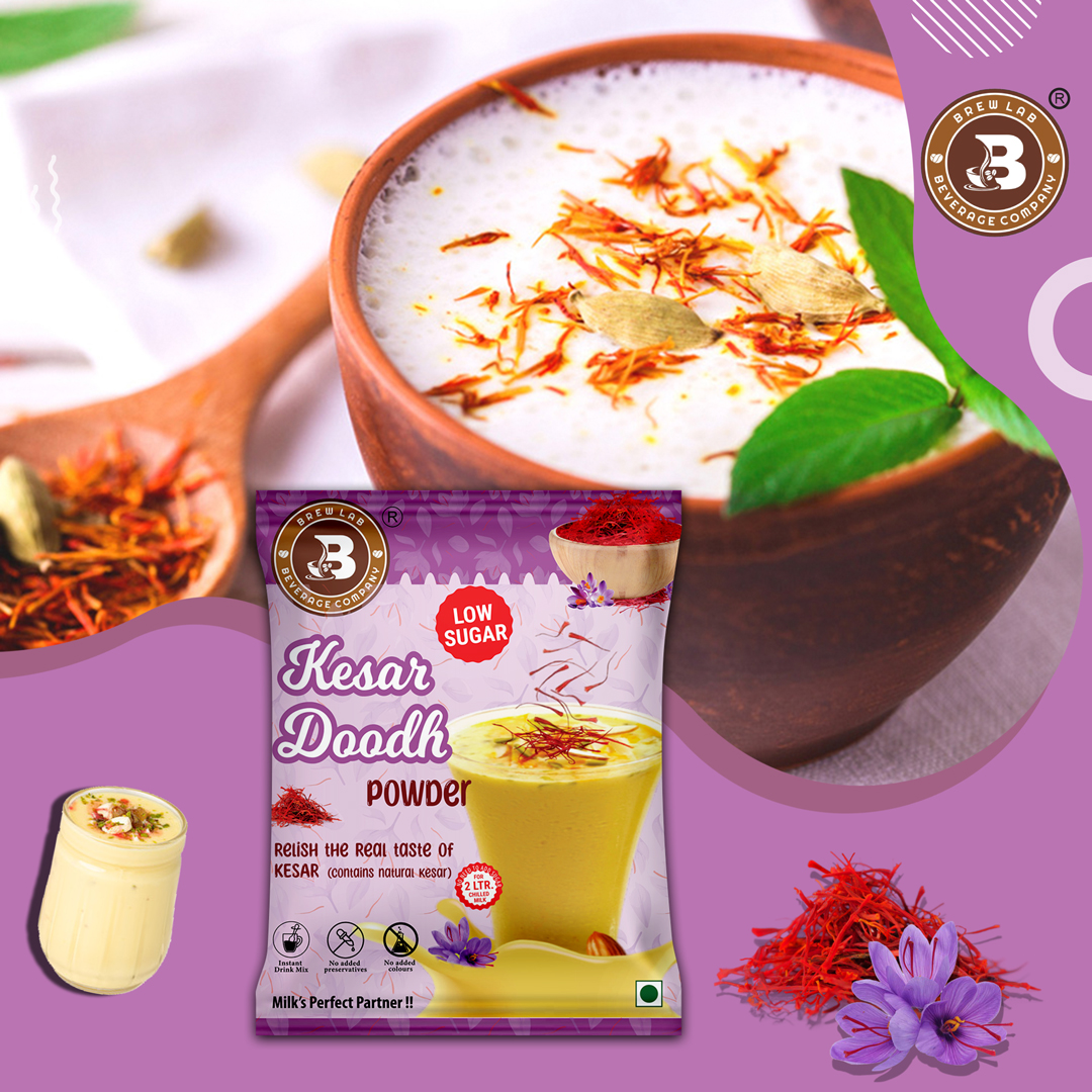 Brew Lab Kesar Doodh Low Sugar | Milk Perfect Partner Real Taste of Kesar | (100 gm)