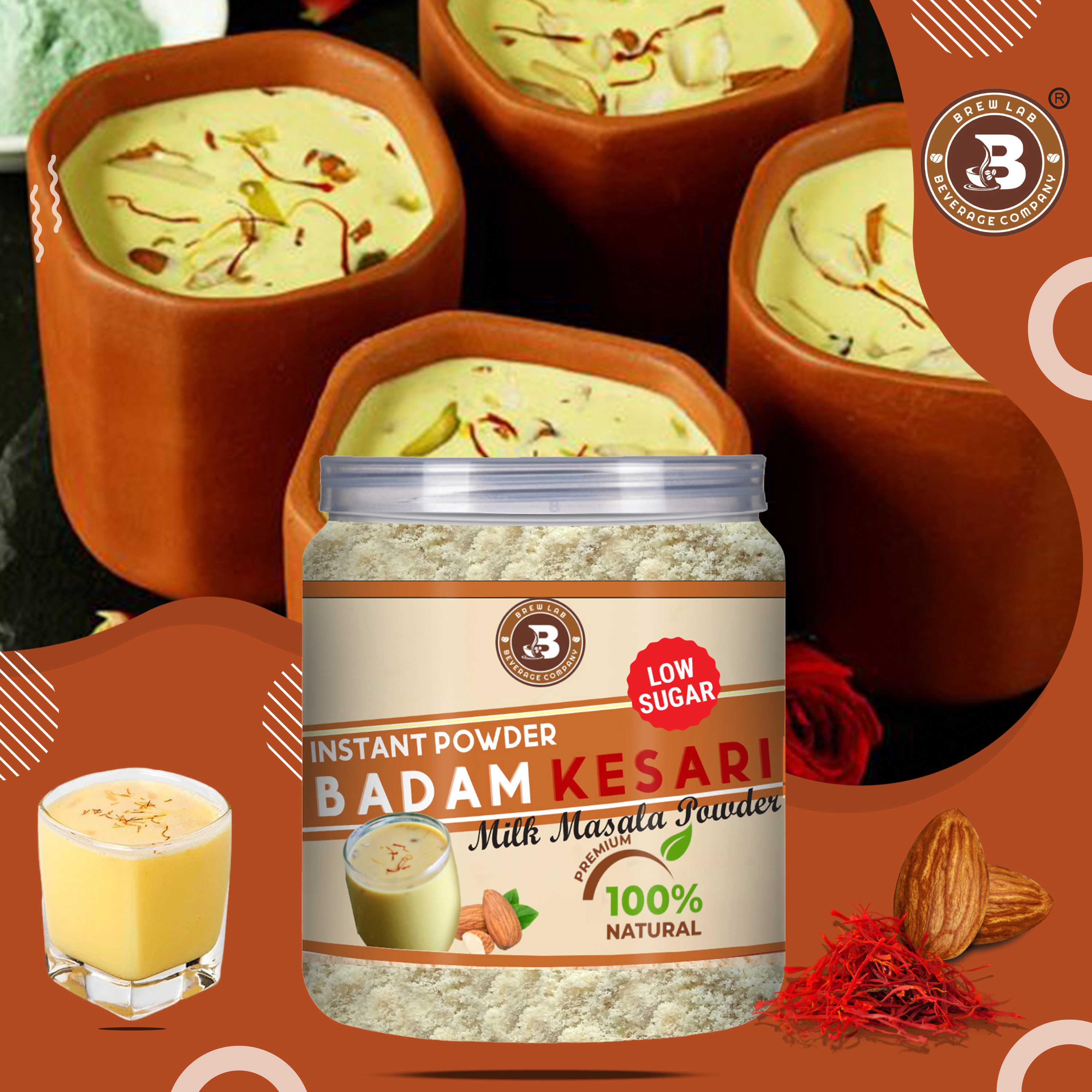 Brew Lab 100% Natural Badam Kesari Low Sugar Natural Taste & Flavor-250 g (250 g)