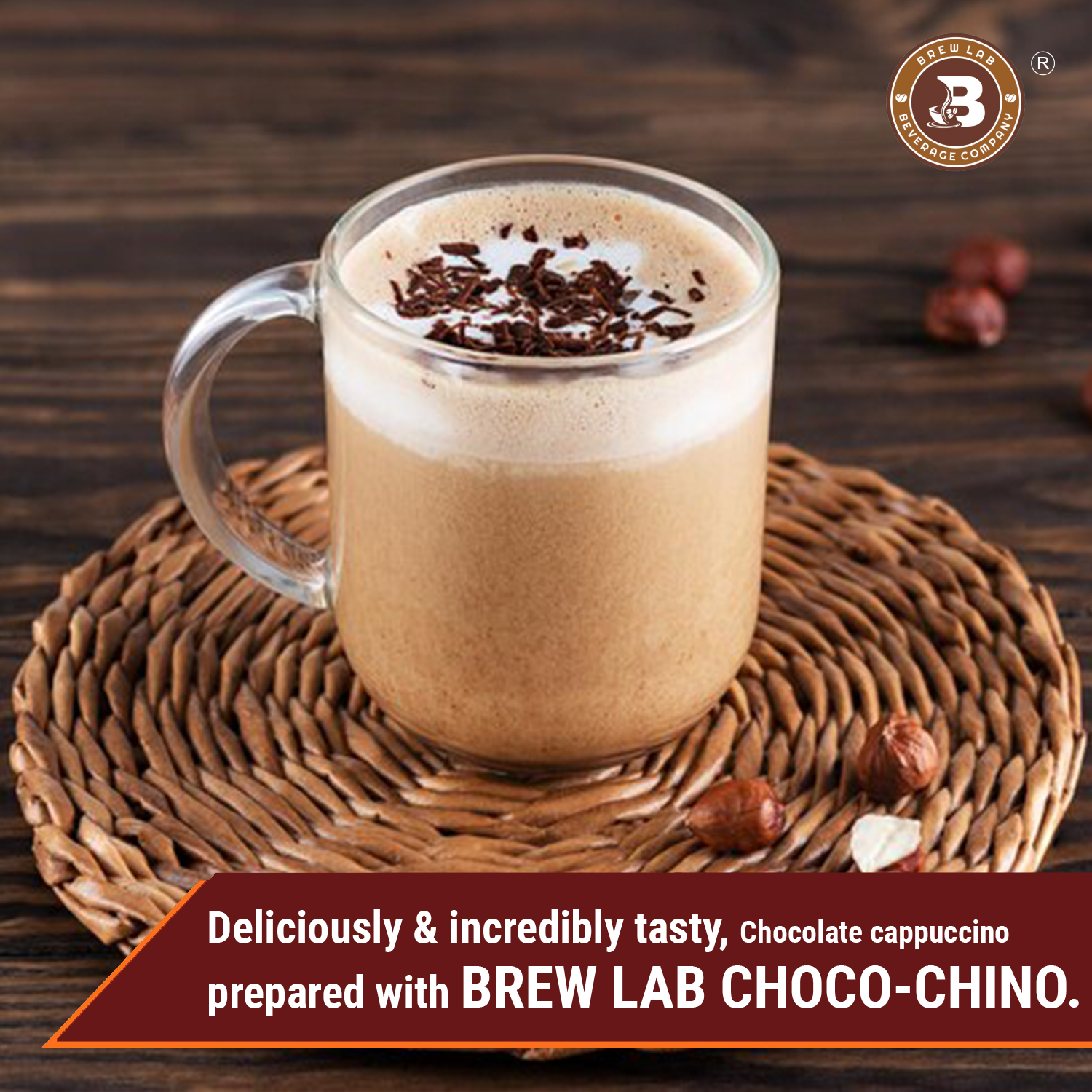 Brew Lab All In One Chocochino Premix | Chocolate Flavored Cappuccino Coffee | Instant Coffee (100 g, Chocolate Flavoured)