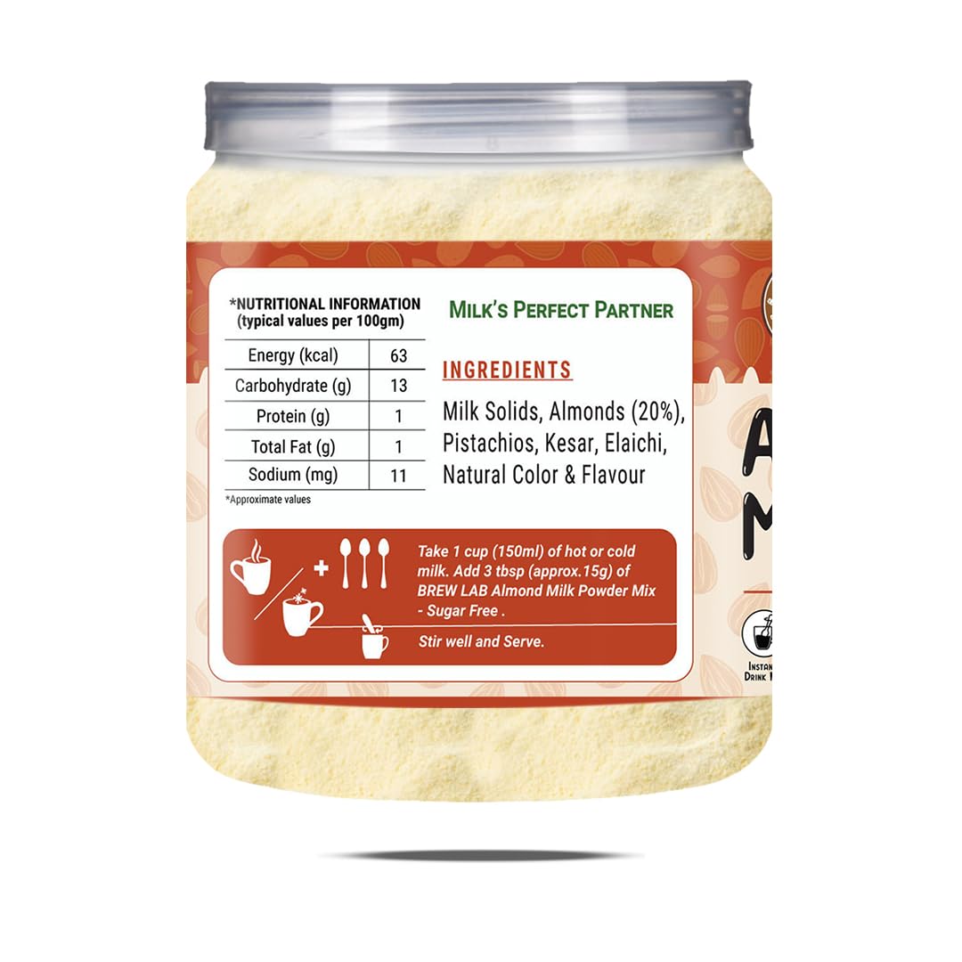 Brew Lab Almond Milk Powder Mix Sugar Free | Super Healthy Naturally Low In Fat Rich In Nutrients | (250 g)