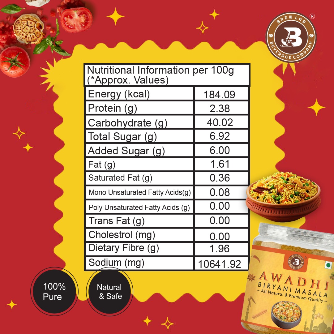 Brew Lab Awadhi Biryani Masala | Spice Mix | Aromatic, Spicy, Flavorful-250gm