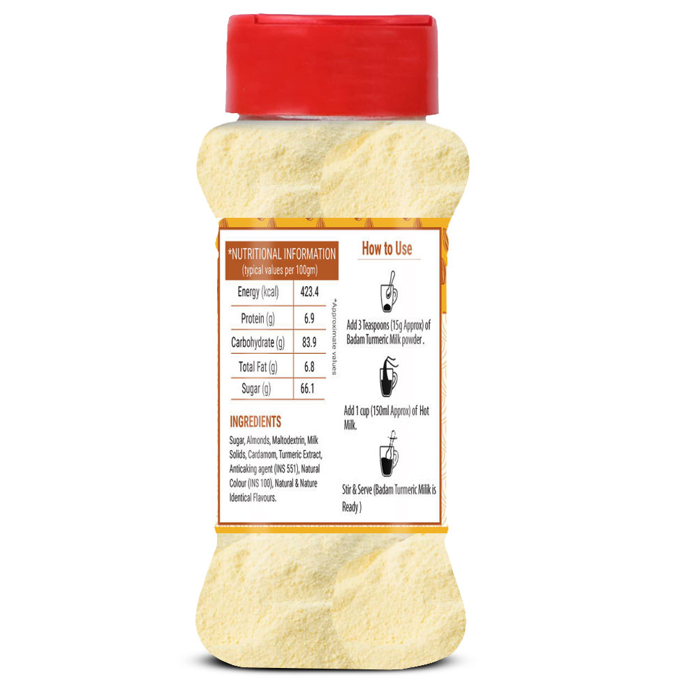 Brew Lab Badam Milk Turmeric Powder | Goodness Of Almond & Turmeric | Natural Aroma | Improves Immune System | Good For Brain (100 g)