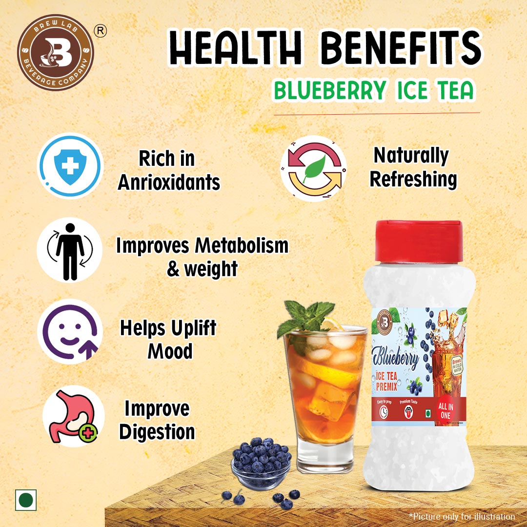 Brew Lab Blueberry Ice Tea Premix-100 gm | Instant Drink Mix Natural Blue Berry Flavor Easy To Use Blueberry Tea Plastic Bottle (100 g)