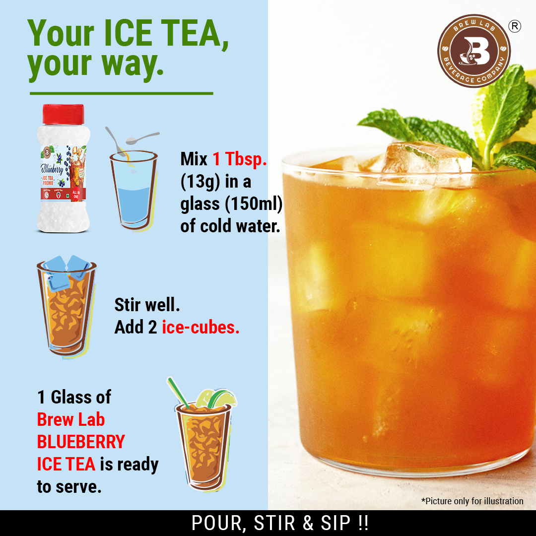 Brew Lab Blueberry Ice Tea Premix-100 gm | Instant Drink Mix Natural Blue Berry Flavor Easy To Use Blueberry Tea Plastic Bottle (100 g)