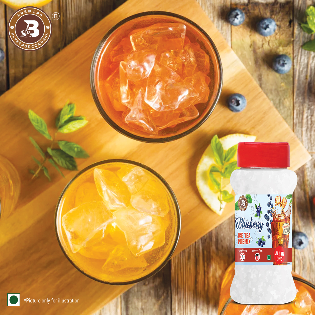 Brew Lab Blueberry Ice Tea Premix-100 gm | Instant Drink Mix Natural Blue Berry Flavor Easy To Use Blueberry Tea Plastic Bottle (100 g)