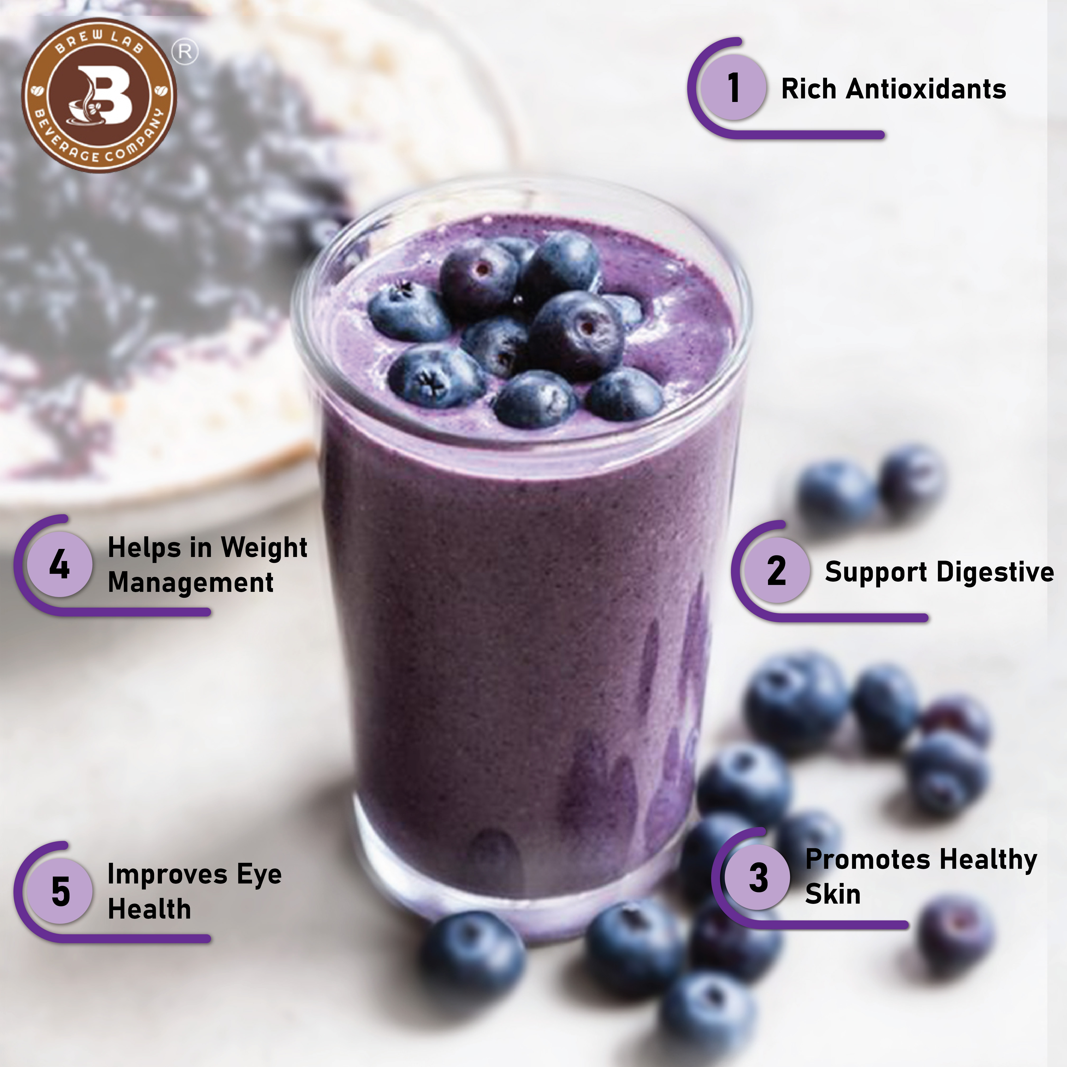 Brew Lab Blueberry Milkshake Mix | Instant Drink Mix Thicker, Milkier and Tastier | 100 g