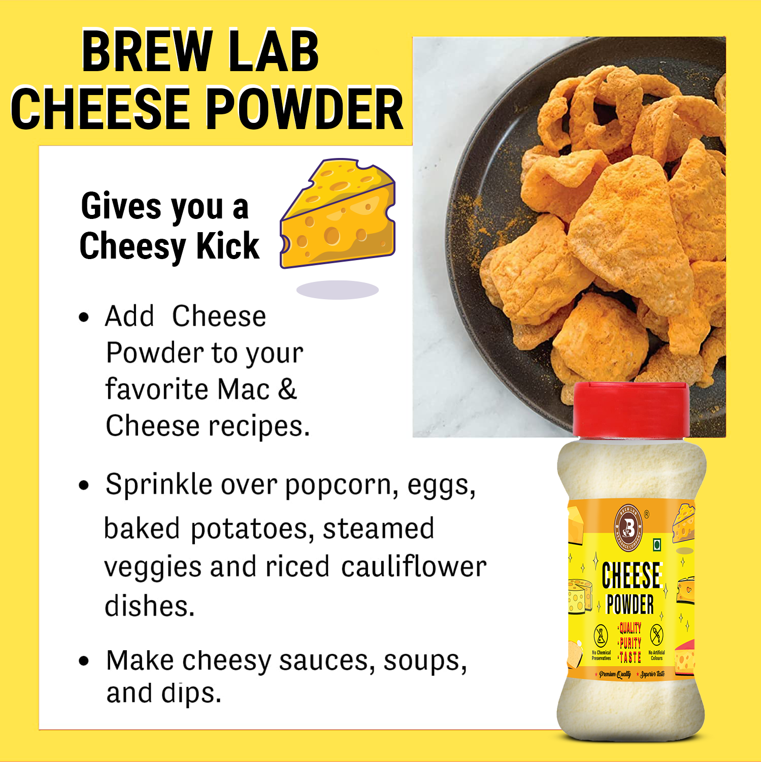Brew Lab Cheese Powder for Pizza, PopCorn, Pasta, Fries Seasoning |No Gluten, No Additive (100 g)