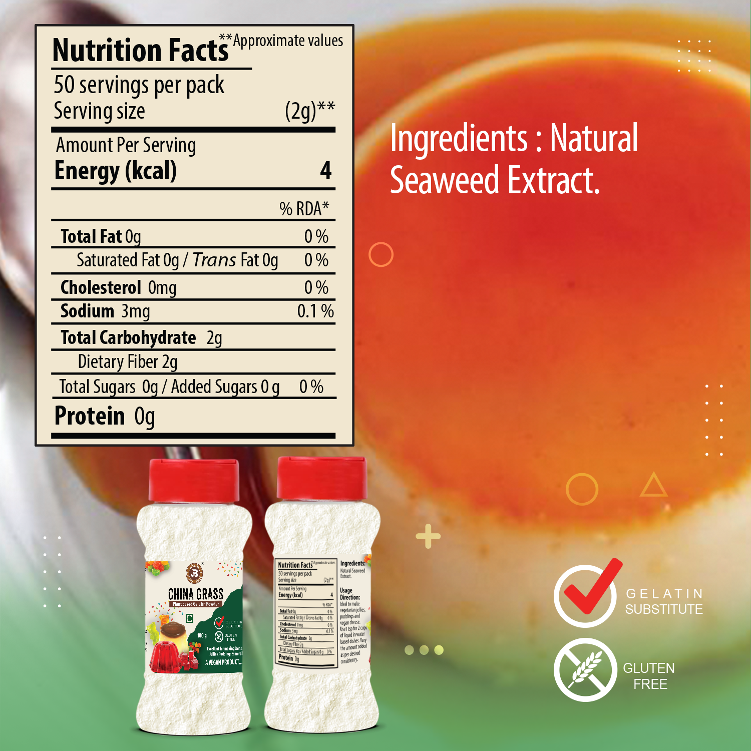 Brew Lab China Grass Vegan Gelatin Alternative | Plant-Based | Perfect for Making Jelly China Grass Powder(100gm)