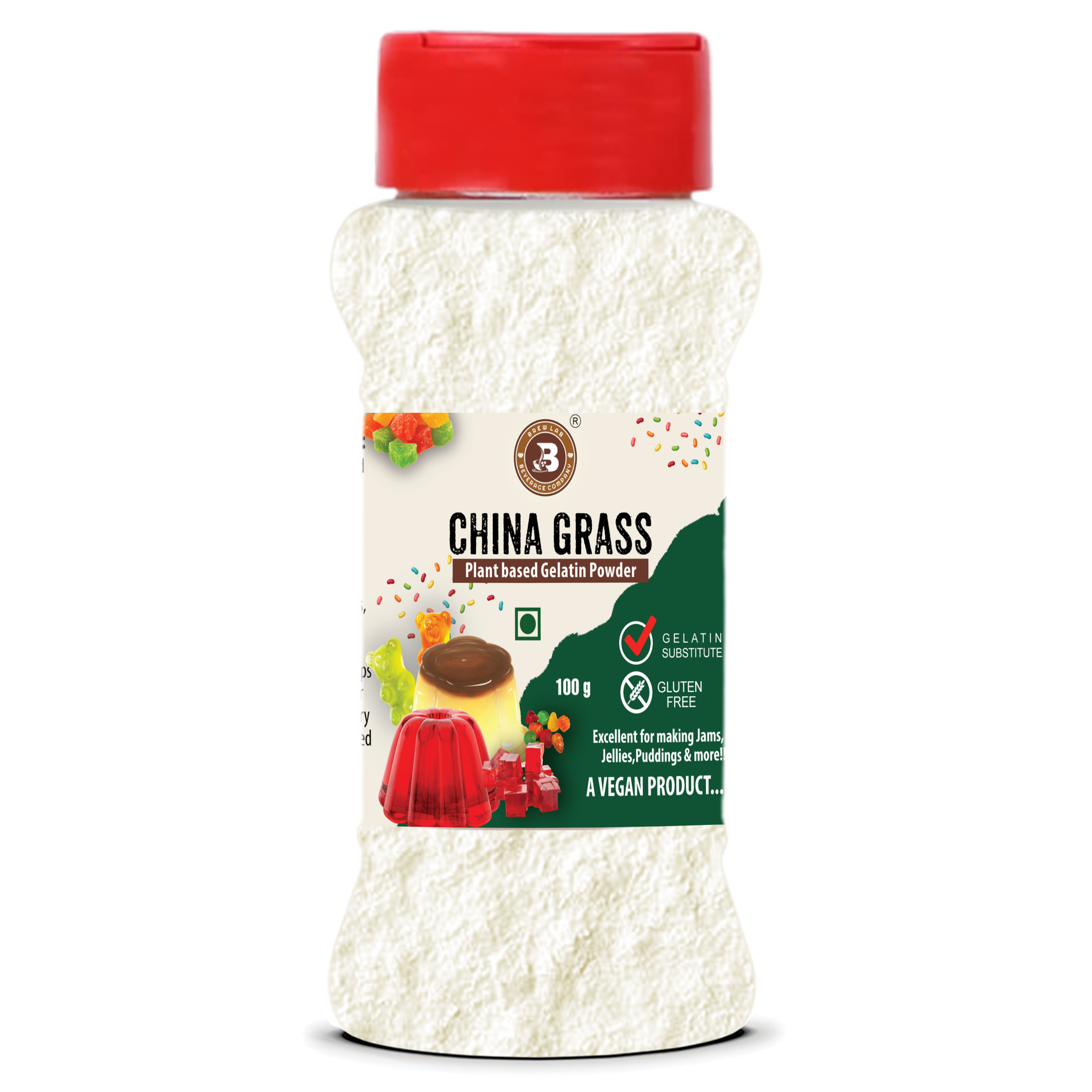 Brew Lab China Grass Vegan Gelatin Alternative | Plant-Based | Perfect for Making Jelly China Grass Powder(100gm)